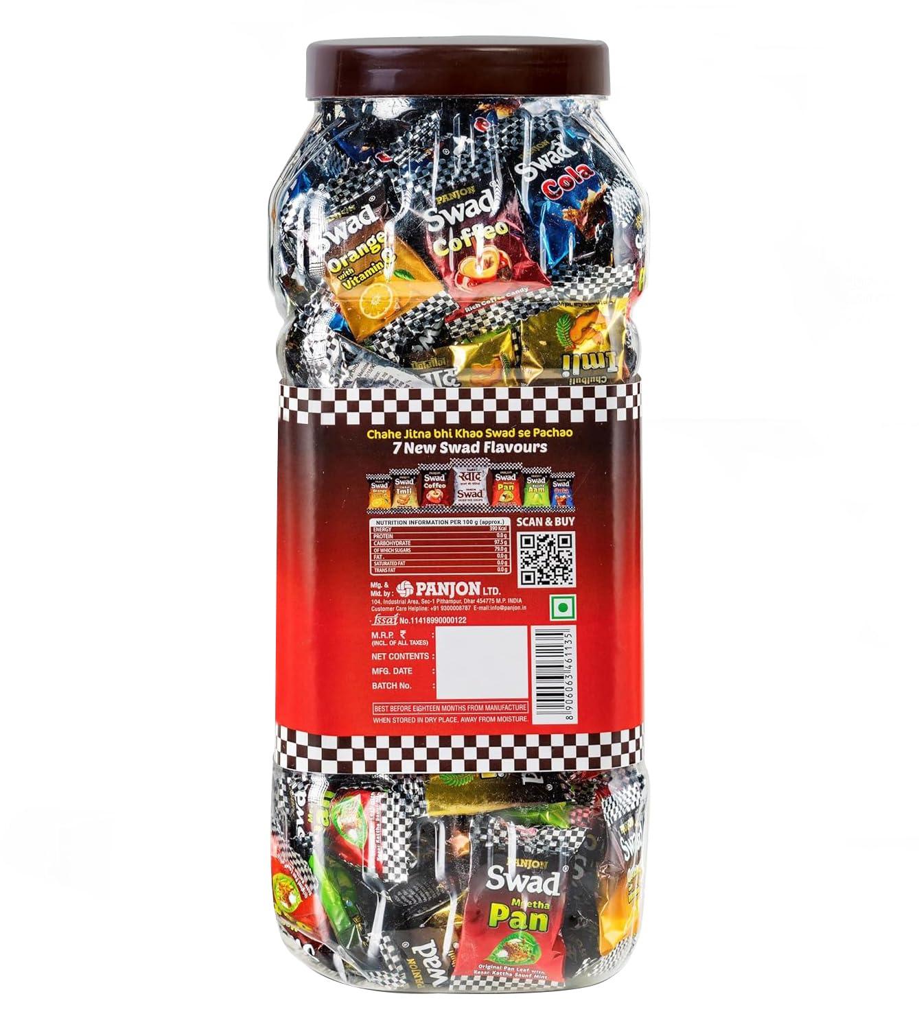 Swad Swad Mixed Chocolate Candy Jar | Meetha Pan, Imli, Coffee,Kacha Aam, Orange + Vitamin C (150 Candy)