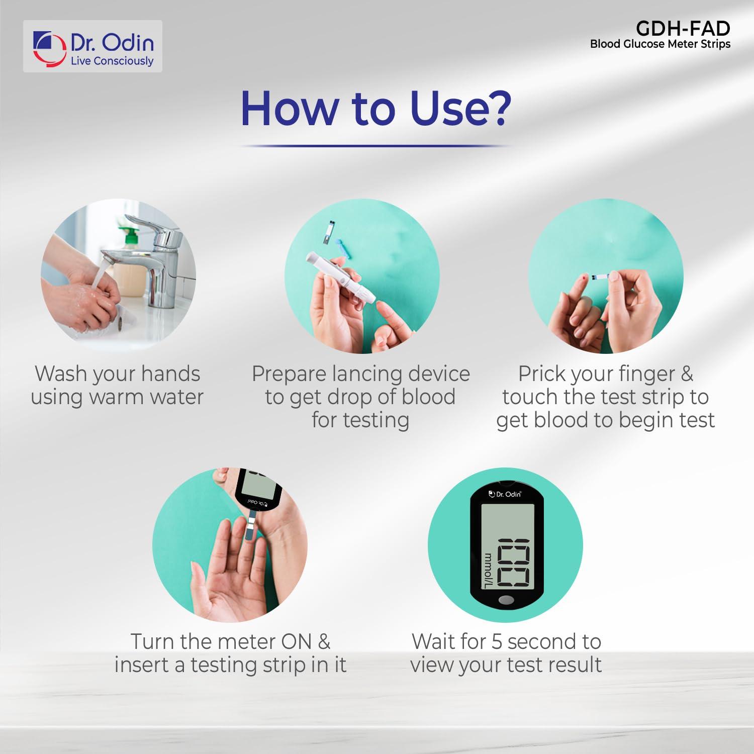 Dr. Odin Dr. Odin AC-307 (GDH-FAD) Blood Glucose Test Strips, For Self Testing Sugar Levels With GDH-FAD Monitoring Machine 50 Glucometer Strips