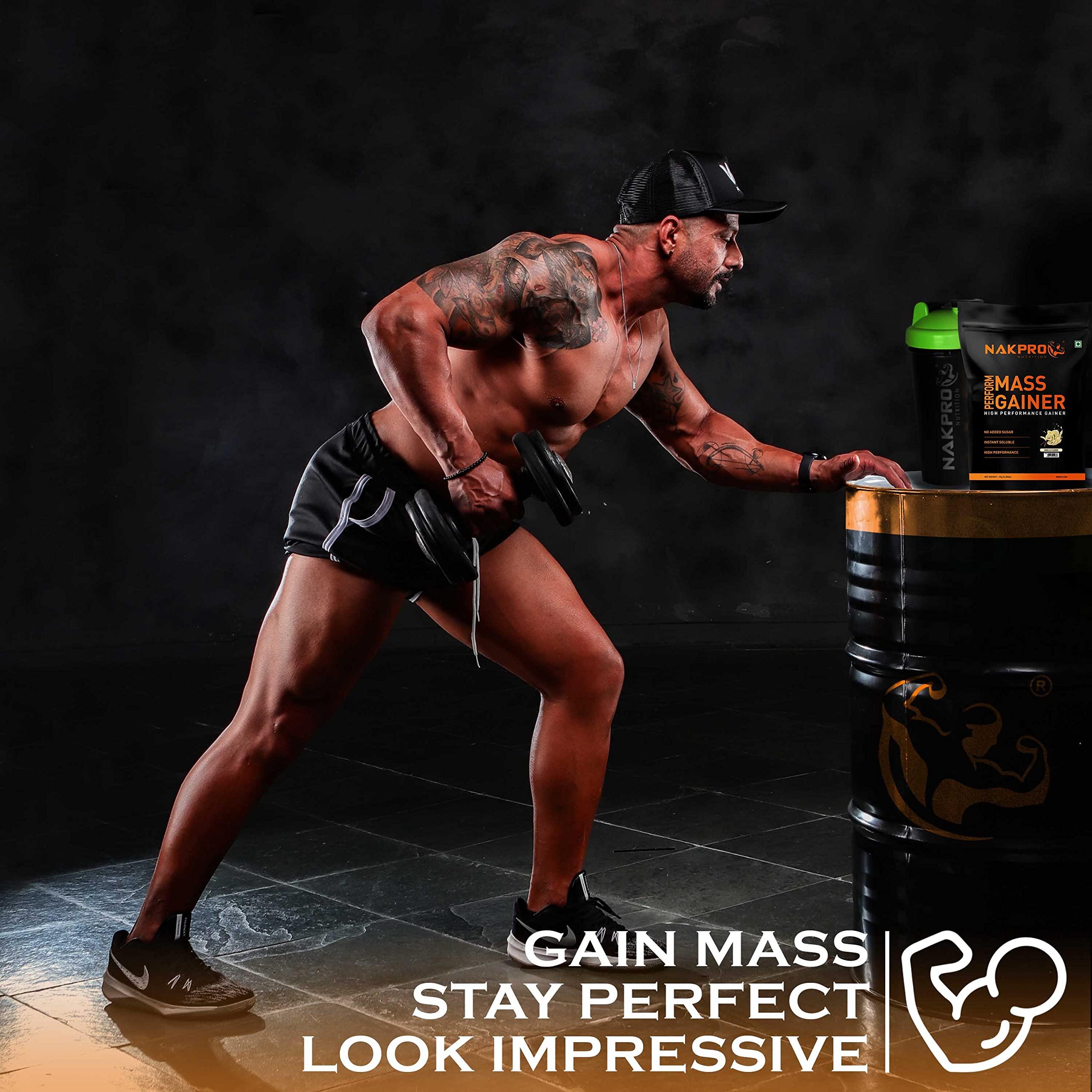 NAKPRO NAKPRO PERFORM MASS GAINER | High Protein & High Calorie | 15g Protein, 3.3g BCAA | Added Vitamins & Minerals | Easy Mixing, Easy Digesting Mass Gainer Powder for Men & Women | 1 Kg Vanilla Flavour (10 Servings)