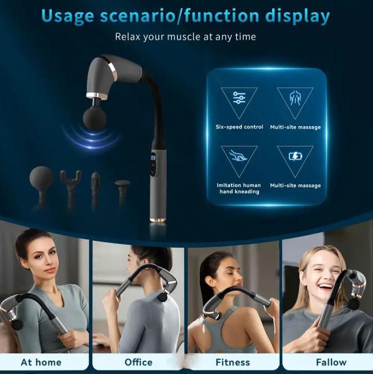 Earwig Earwig Electric Fascial Gun, Hammer Back Tool, Lengthened Fascia Hammer, Back Percussion Massage Relaxation Whole Body Muscle Hammer Silent Fascia Gun with LED Screen with 4 Massage Headswith 3 Modes & 6 Speed Levels