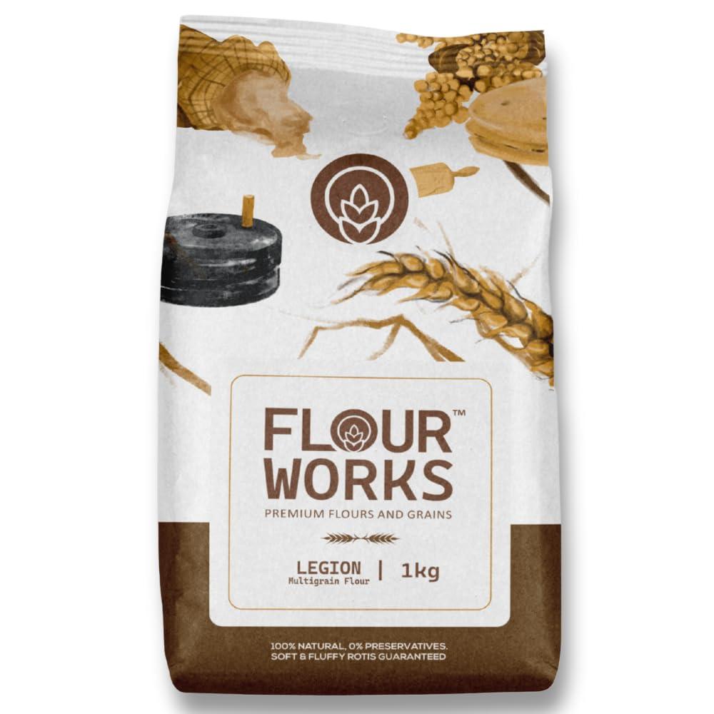 FLOUR WORKS FlourWorks Legion Multigrain Atta, 1 Kg | Premium Qualtiy 7 Grains Aata | Traditional Stone Ground | Soft and Fluffy Rotis | Nutrient-Rich & Heart-Healthy