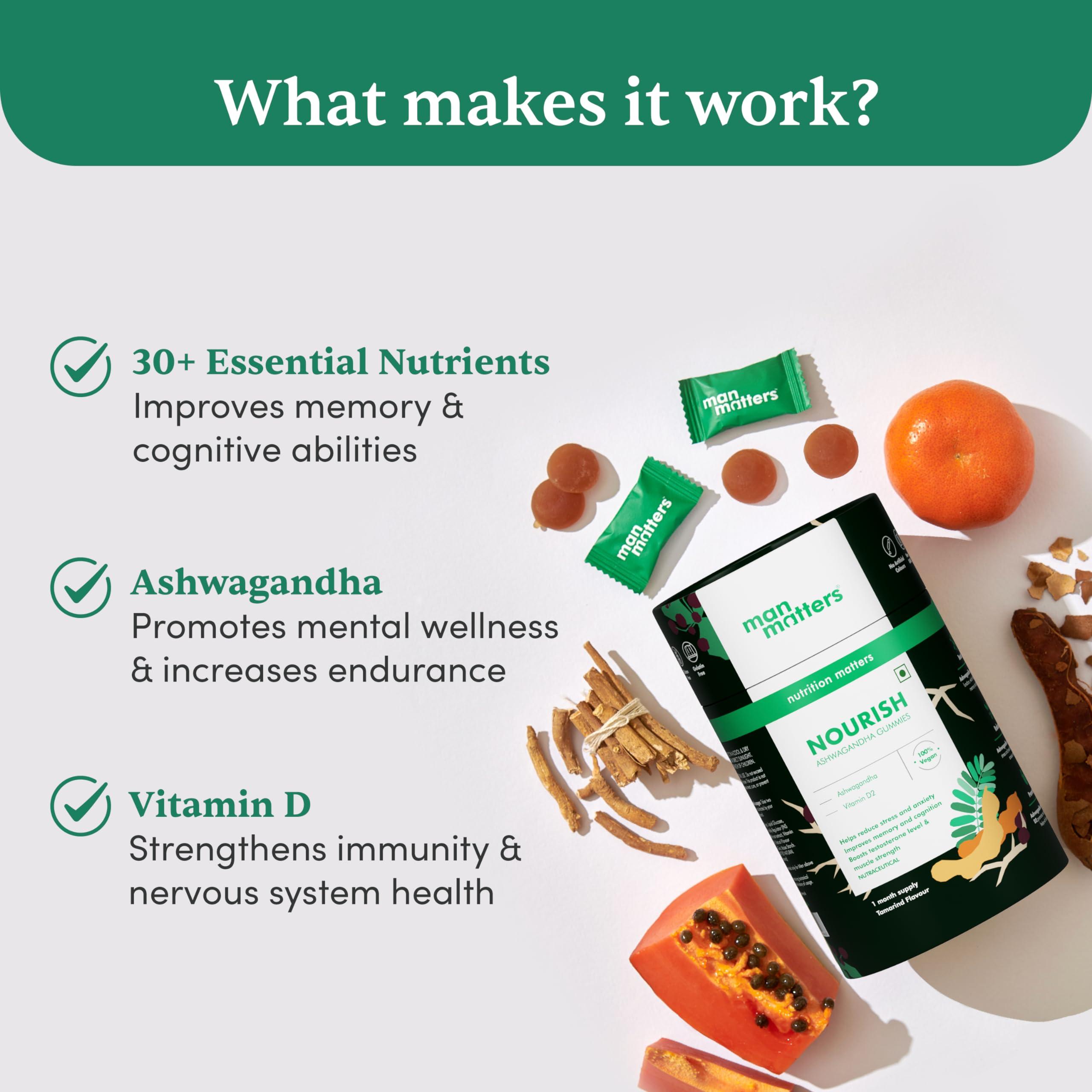Man Matters Man Matters Ashwagandha Gummies (Pack of 2) | 300mg Ashwagandha | Promotes Recovery, Enhances Overall Well-Being & Improves Memory & Cognition