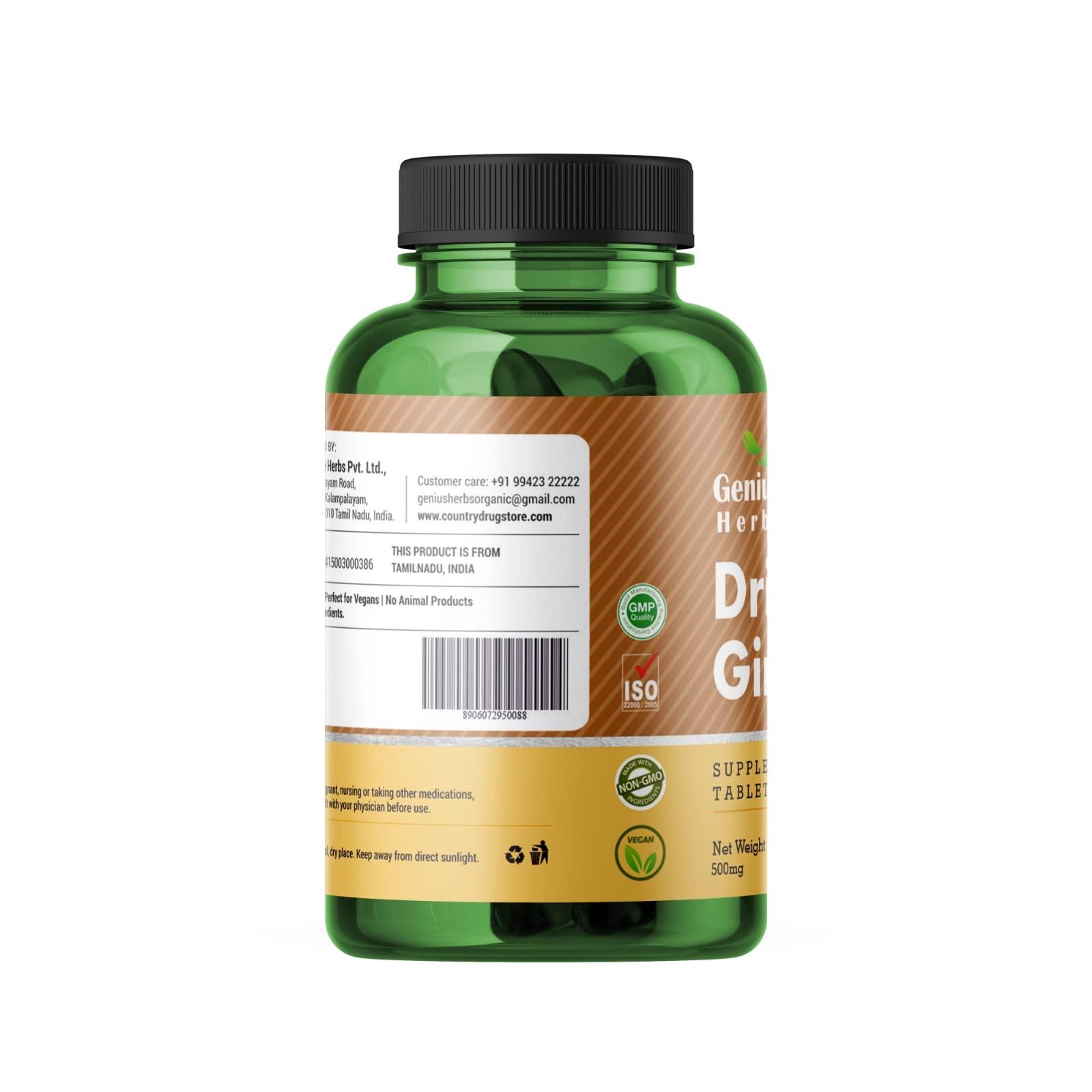 Genius Herbs Genius Herbs Dried Ginger Tablets 500mg (180 Tablets) Improves Digestion & Boosts Immunity Pack of 4