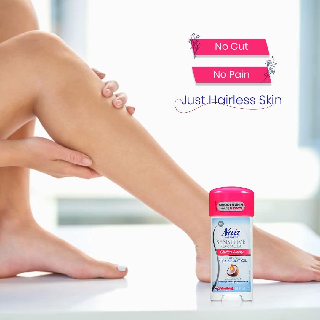 Nair Nair Women Glides Away Sensitive Formula Hair Remover Cream For Bikini, Arms & Underarms With Natural Coconut Oil Plus Vitamin E, 93 Grams