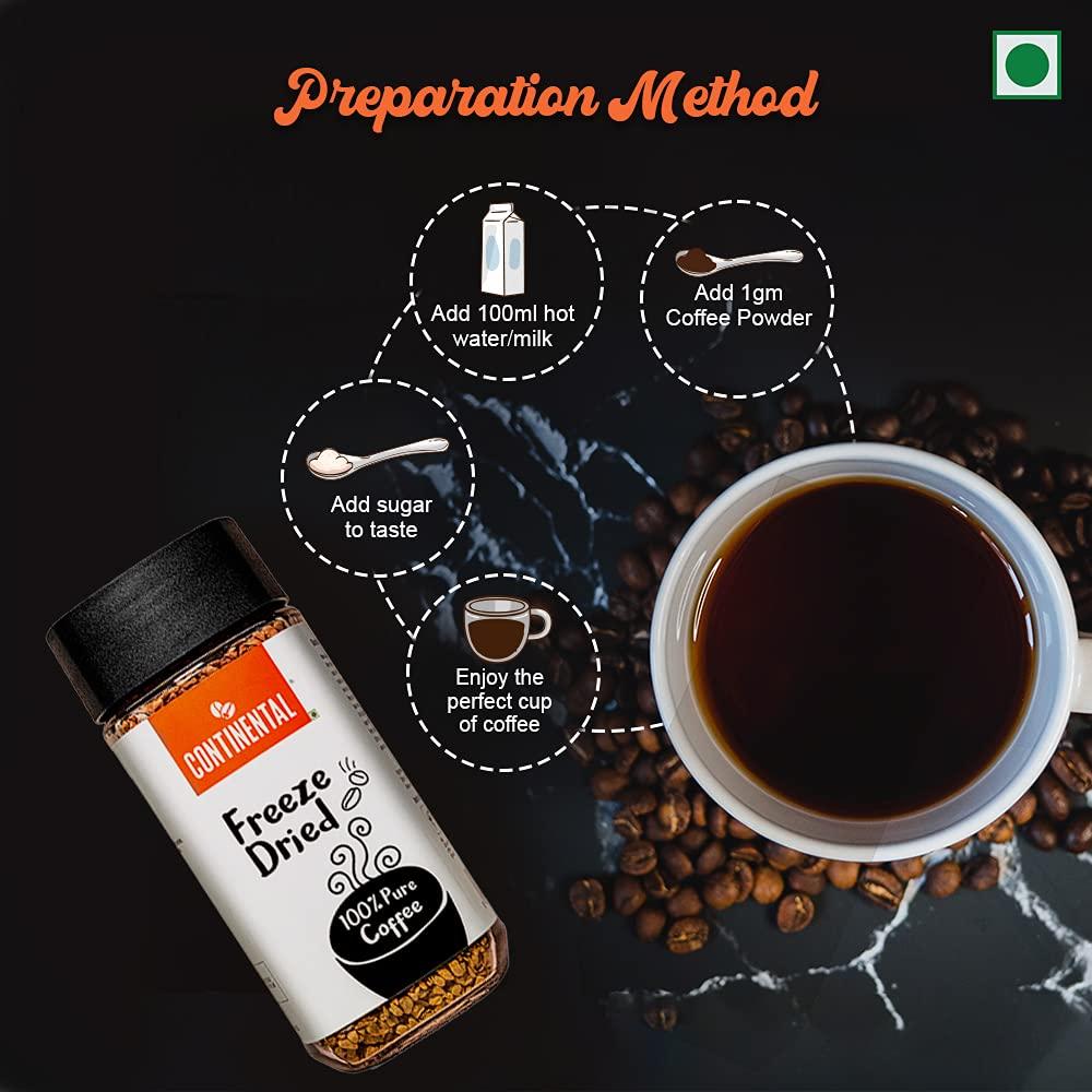 Continental Coffee Continental Freeze Dried Pure Instant Coffee Powder, 100g Jar | 100% Arabica Coffee | Black Coffee | Cold Coffee