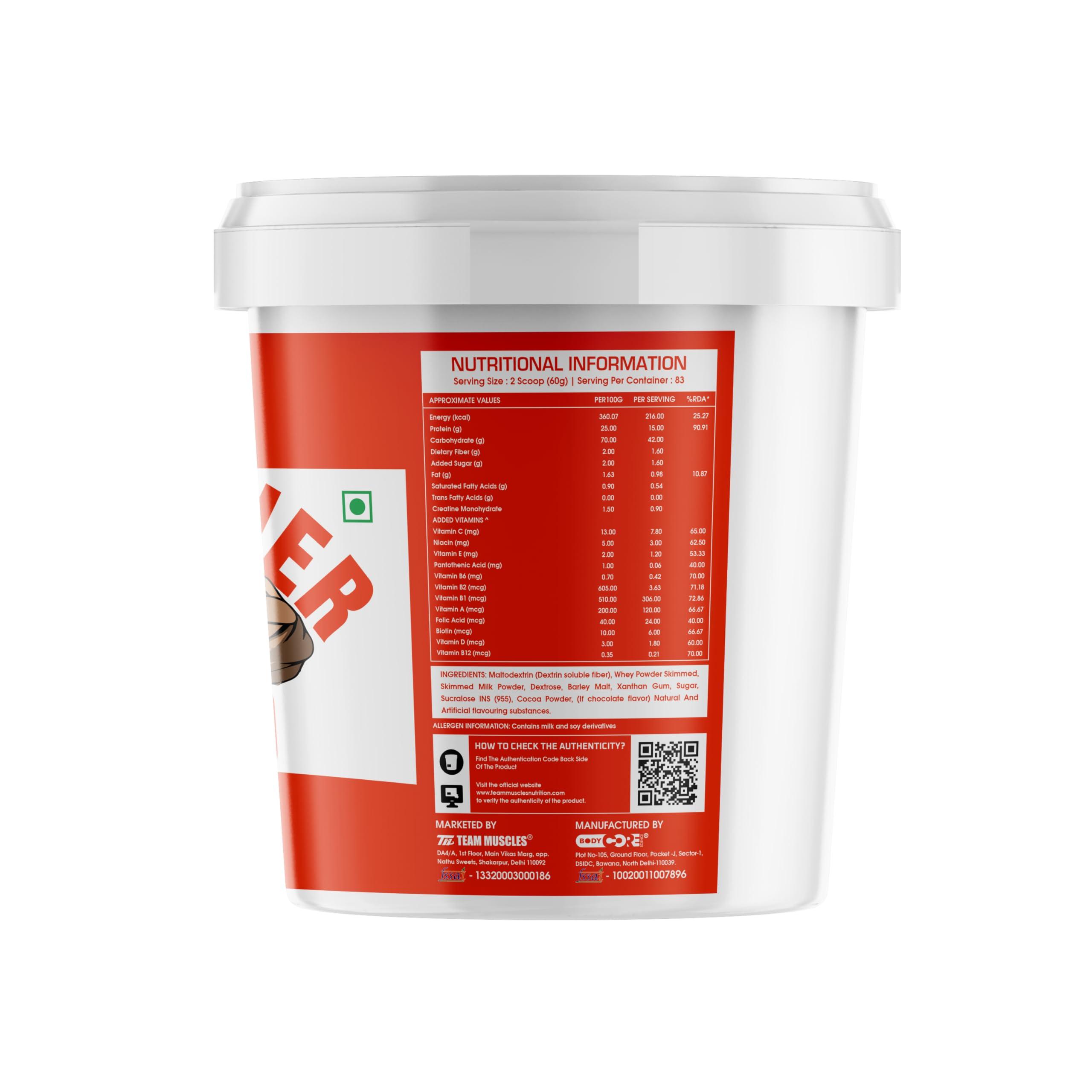 TEAM MUSCLES Team Muscles TM Jumbo Mass Gainer 5 Kg, Weight Gainer, Muscle Gainer, Heavy Weight Gainer (Kesar Pista)