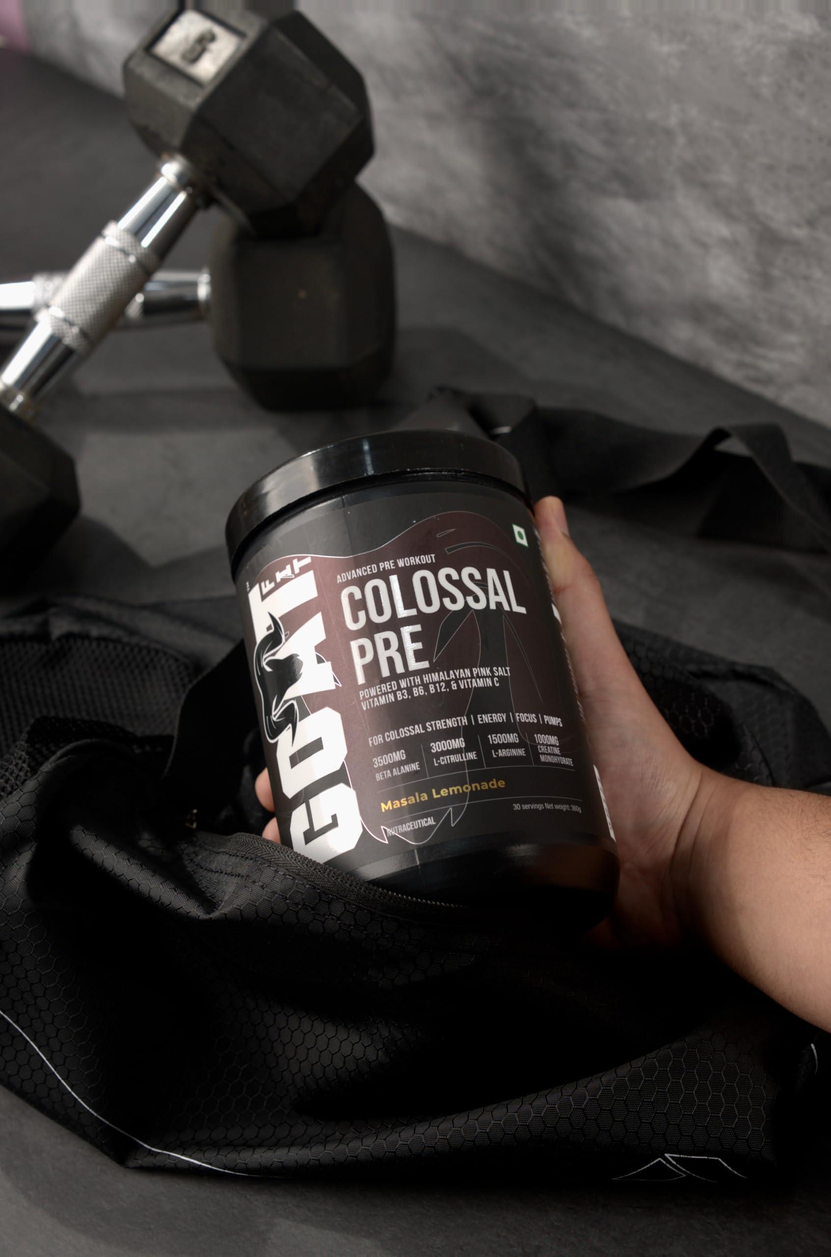 G.O.A.T Fit G.O.A.T Fit Colossal Pre | PreWorkout Powder (Strawberry Kiwi 180gm 15 Servings) 200mg Caffeine 3.5g Beta-Alanine 3g Citrulline 1.5g Arginine 1g Creatine with Himalayan Pink Salt