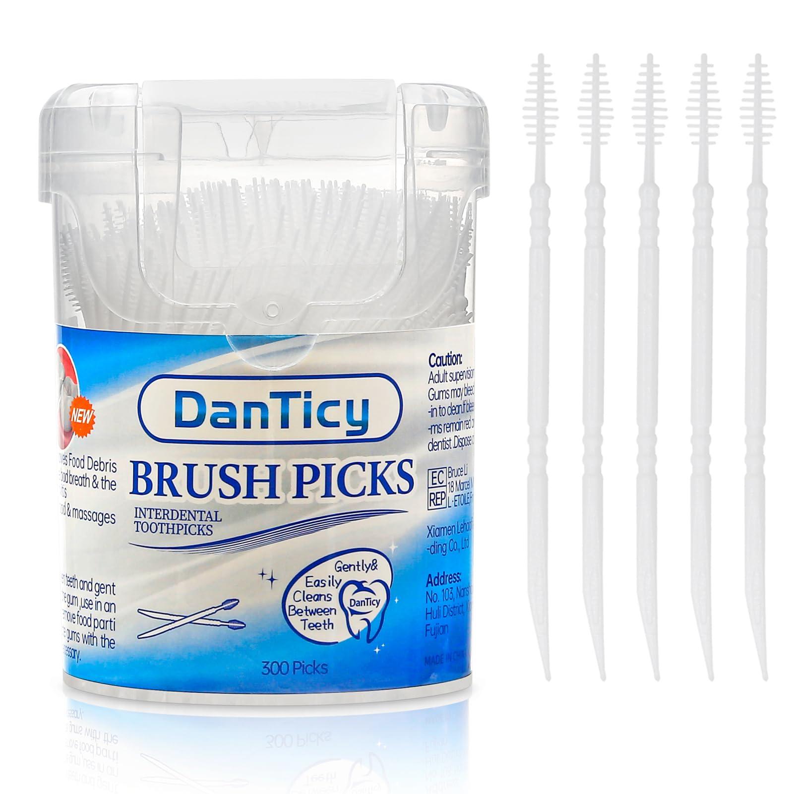 DanTicy DanTicy Adult Manual Brushpicks Interdental Toothpicks,Soft Bristle Dental Floss Picks Toothpicks,Helps Removes Plaque And Debris Between Your Teeth 300Pcs (Pack Of 1),White