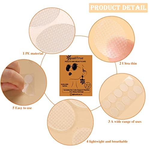 QualiTrue QualiTrue Ear Lobe Tape/Invisible Ear lobe Support Patch For Heavy Earrings, Ear Lifter Transparent Waterproof Medical Sticker Patches for Long Time Wearing Ear Hole Closer (Pack of 30)