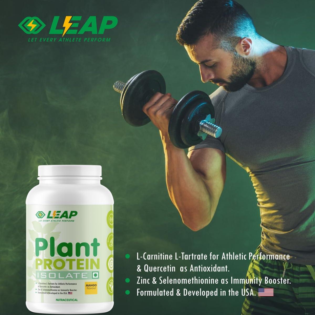 LEAP Leap Plant Protein - Pea Plant-Based Protein Powder, Gluten-Free, Metabolism Booster, Amino Acid Profile, Immunity Enhancer, Formulated in USA (Mango)