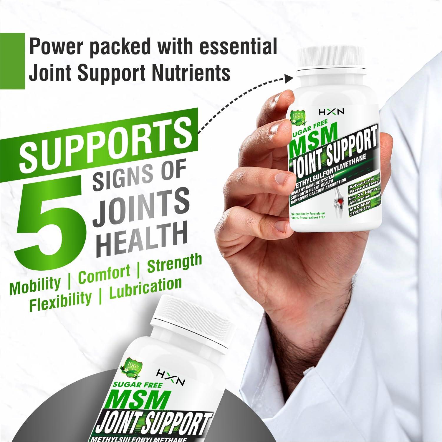 HXN HXN MSM Powder Supplements, Vitamin C, And D3, To Pain Relief And Joint Support Supplement-60 Tablets (No Capsule Pack 1)