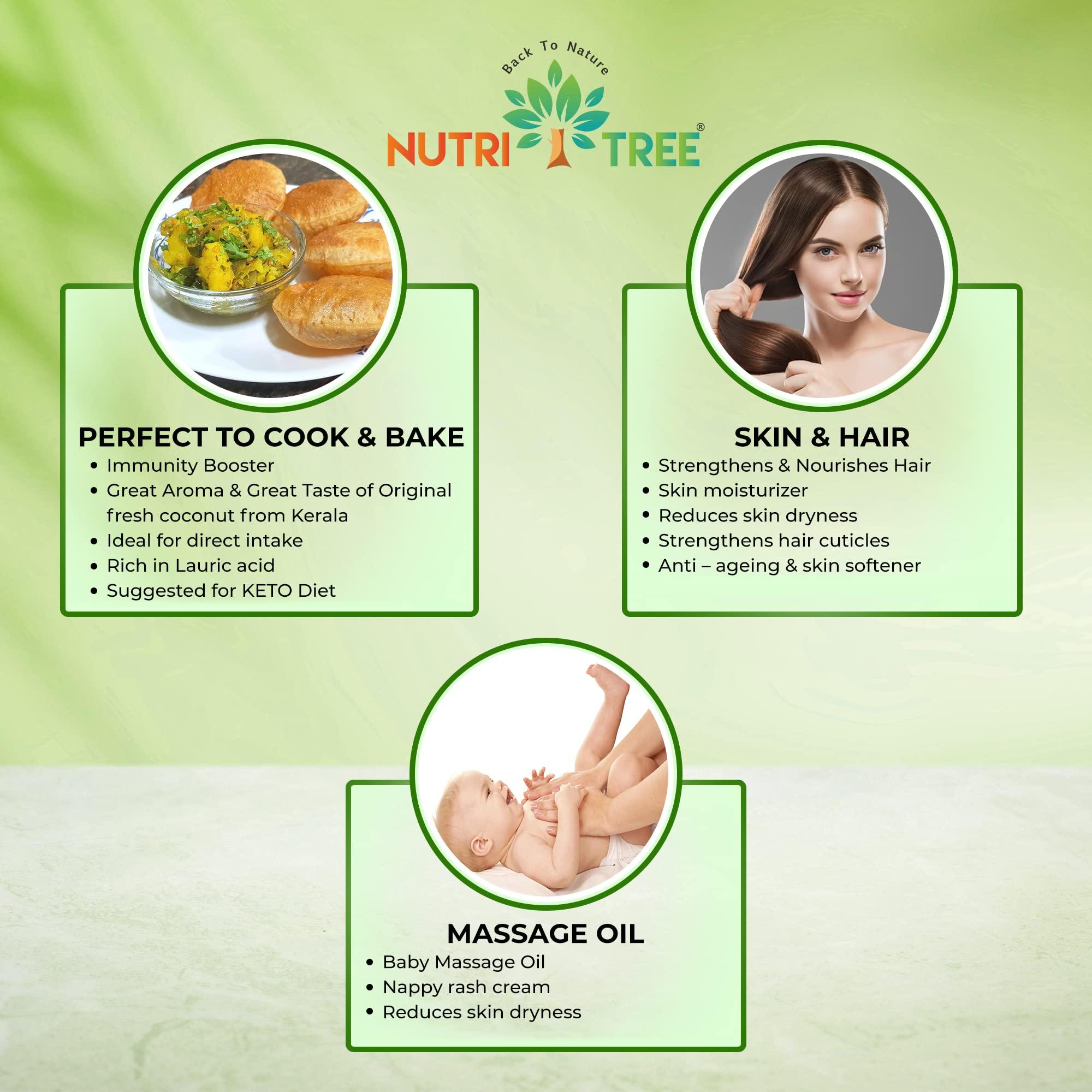 NUTRITREE Nutritree 100 % Cold Pressed Pure Virgin Coconut Oil | 250 ml | Multi Usage | Extracted from Coconut Milk | 100% Naturally Rich in Lauric Acid | Great for Skin, Baby Massage, Hair, Cooking, Oil Pulling | Product of Kerala