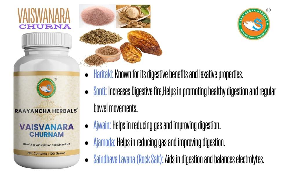 RAAYANCHA HERBALS Vaisvanara Churna | Vaiswanara Churna | 100% Herbal Ingredients | Pure and Natural | Ancient Formula | Digestive Support | Relief from Gas | 100 grams