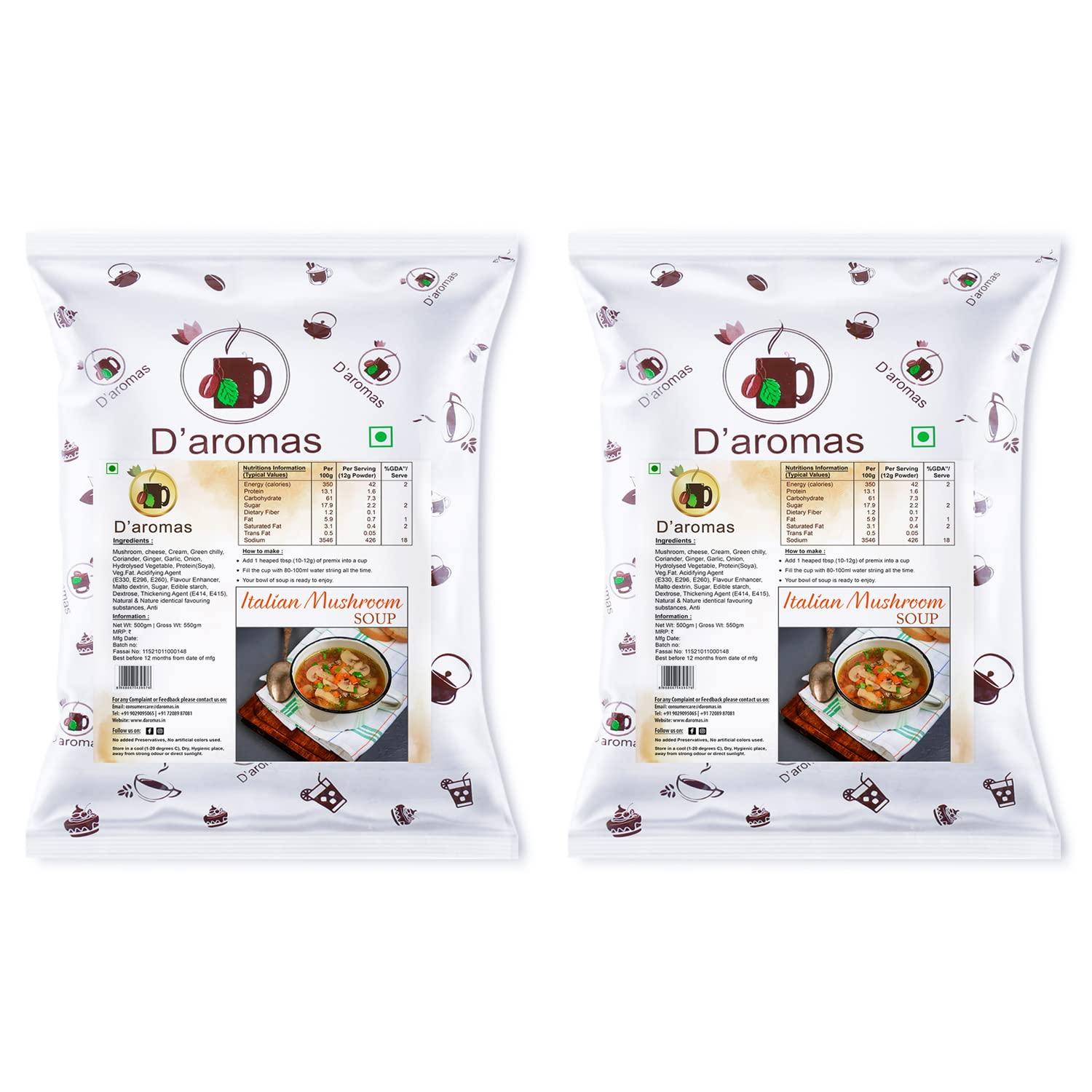 D'aromas D'aromas Instant Italian Mushroom Soup Premix 1kg, Instant Soup Mix Powder, Gluten Free & Healthy | No Artificial Flavour & Colour