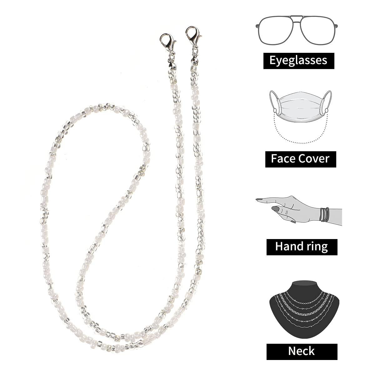 Roscoe Roscoe Face Mask Chain Lanyard Eyeglass Glasses Chains, Mask Chain Necklace Holder lanyard Unisex Mask Strap Eyeglass Chains Pearl Beaded Reading Eyeglass Holder Eyewear Retainer Adjustable Eye Glasses Holder (Pearl)