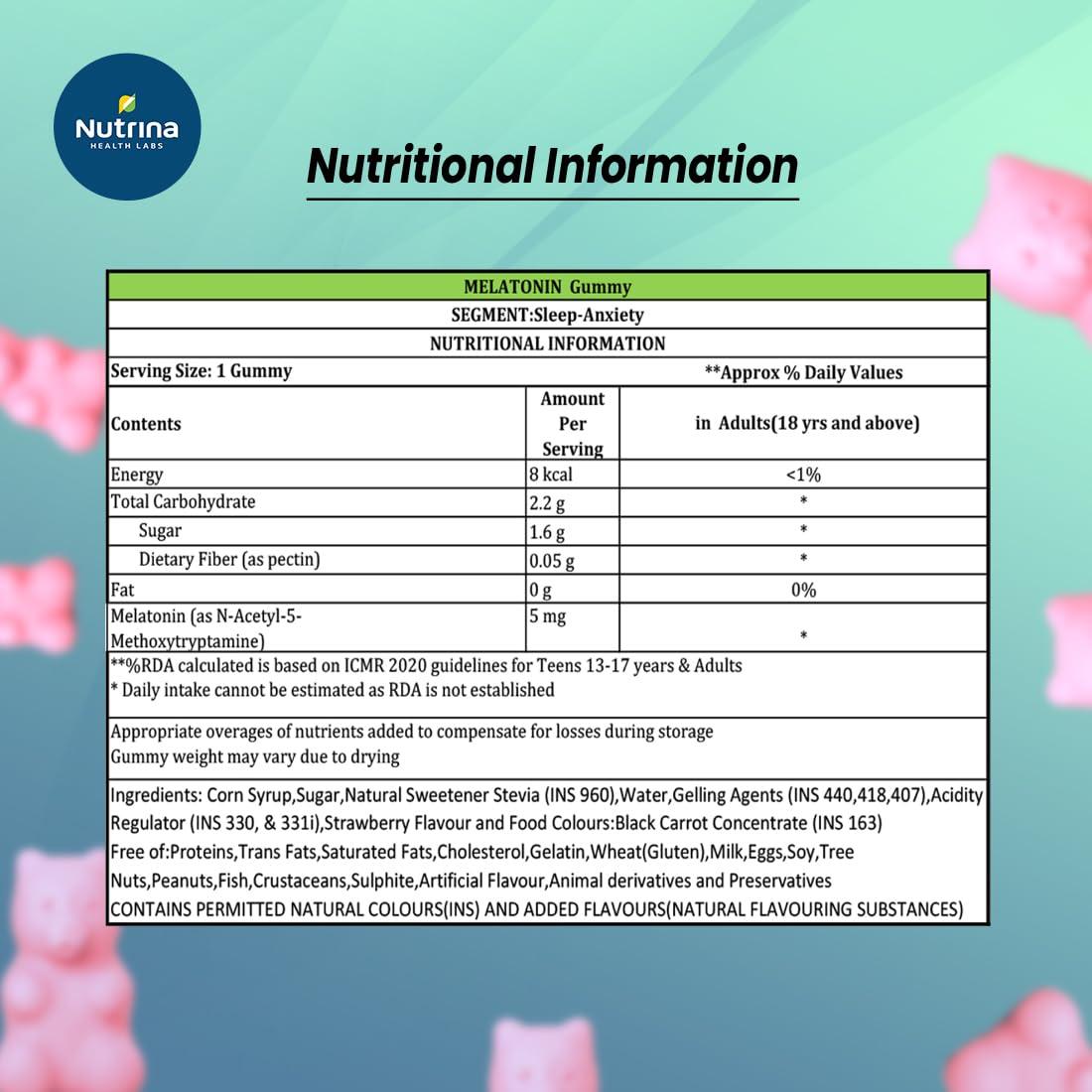 Nutrina - Health Labs Nutrina Health Labs Healthy Sleep Gummies for Better Sleep With 5mg Melatonin Non-Habit Forming, Helps in Nerve and Mind Relaxation| For Men and Women |30 Gummies (Pack of 1)