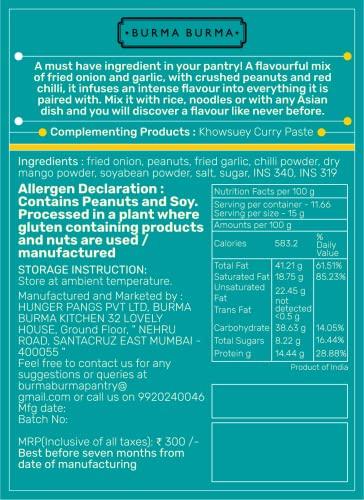 BURMA BURMA Burma Burma Balachaung - 150 Gms | Authentic Spicy Burmese Chilli Pepper | 100% Vegetarian, Gluten-Free Burmese Topping - Serve with Snacks, Noodles, Rice, and Salads (Pack of 1)