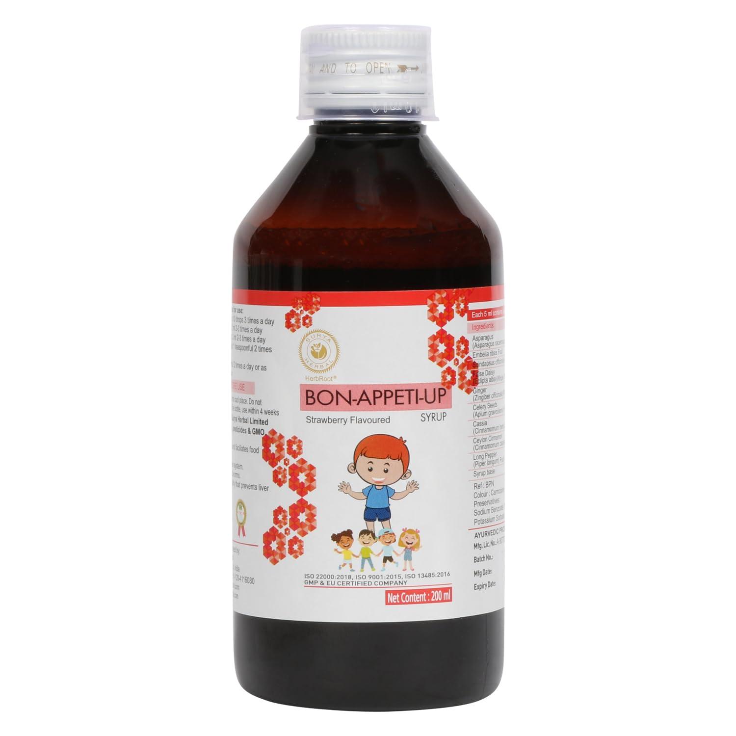 HerbRoot HerbRoot Surya Herbal Bon-Appeti-Up Syrup | Syrup Helps Boost Immunity |Digestive System Naturally |Appetite Relieves | Constipation in Kids Boost Natural Immunity in Children Strawberry Flavoured,200ml, (Pack of 3 )
