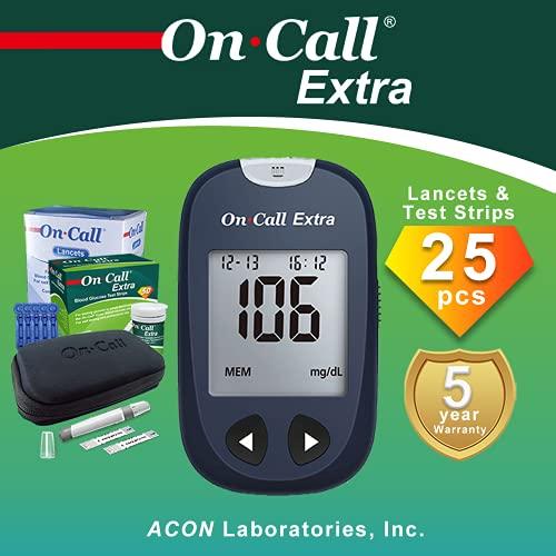 On Call On Call Extra Blood Glucose Sugar Check Glucometer with 25 FREE Strips from ACON USA