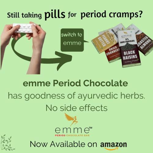 emme Period Chocolate Bar Emme Period Chocolate Bar (Pack of 4) - Vegan, Lactose-Free, 57% Dark Chocolate with Ayurvedic Herbs for Menstrual Support and Indulgence