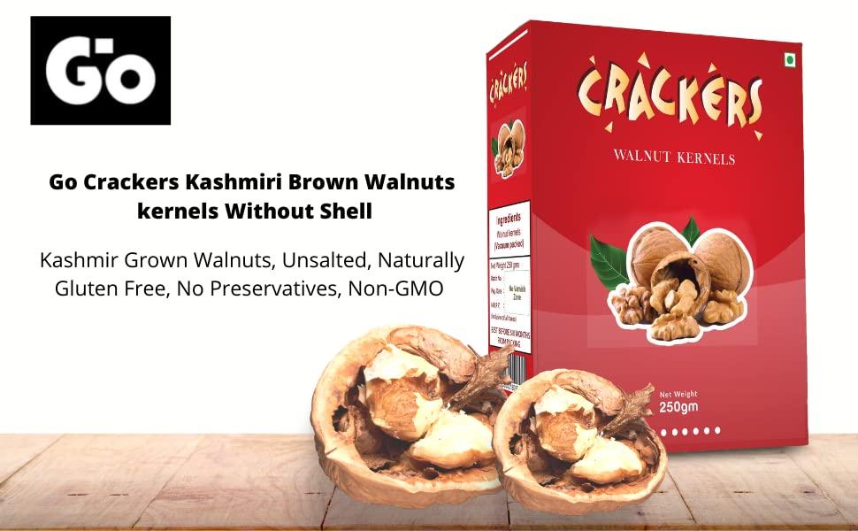 GO Go Crackers Kashmiri Brown Quarters Walnuts Kernels Without Shell, 1 KG (250g x 4)| Walnuts Dry Fruits | Organic Walnuts | Kashmiri Walnuts Kernels for Snacking & Baking