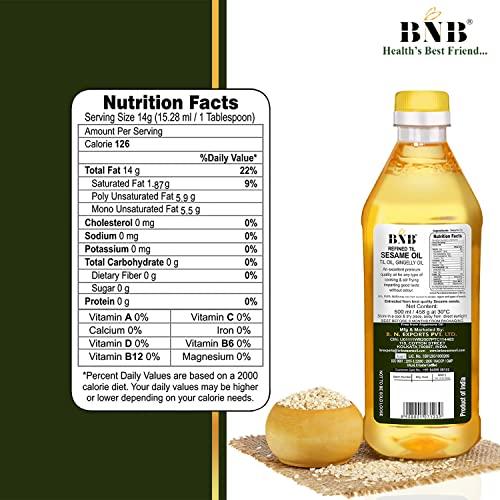 BNB BNB Refined Sesame Oil | Til Oil | Gingelly Oil | Healthy Cooking Oil |Deep Frying Oil | Daily Use| Low Trans-Fat | Non-Sticky | Neutral Flavour | 2 Litre