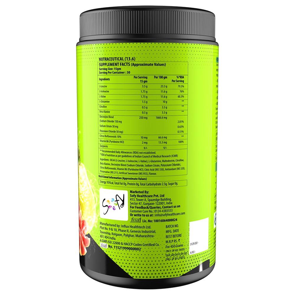 Naturyz NATURYZ BCAA Energy Blast Pre Intra Post Workout Supplement With 7000 BCAA | Glutamine | Citrulline | Beta-Alanine for Muscle Recovery | Power & Energy-450 Grams(Guava Flavor)