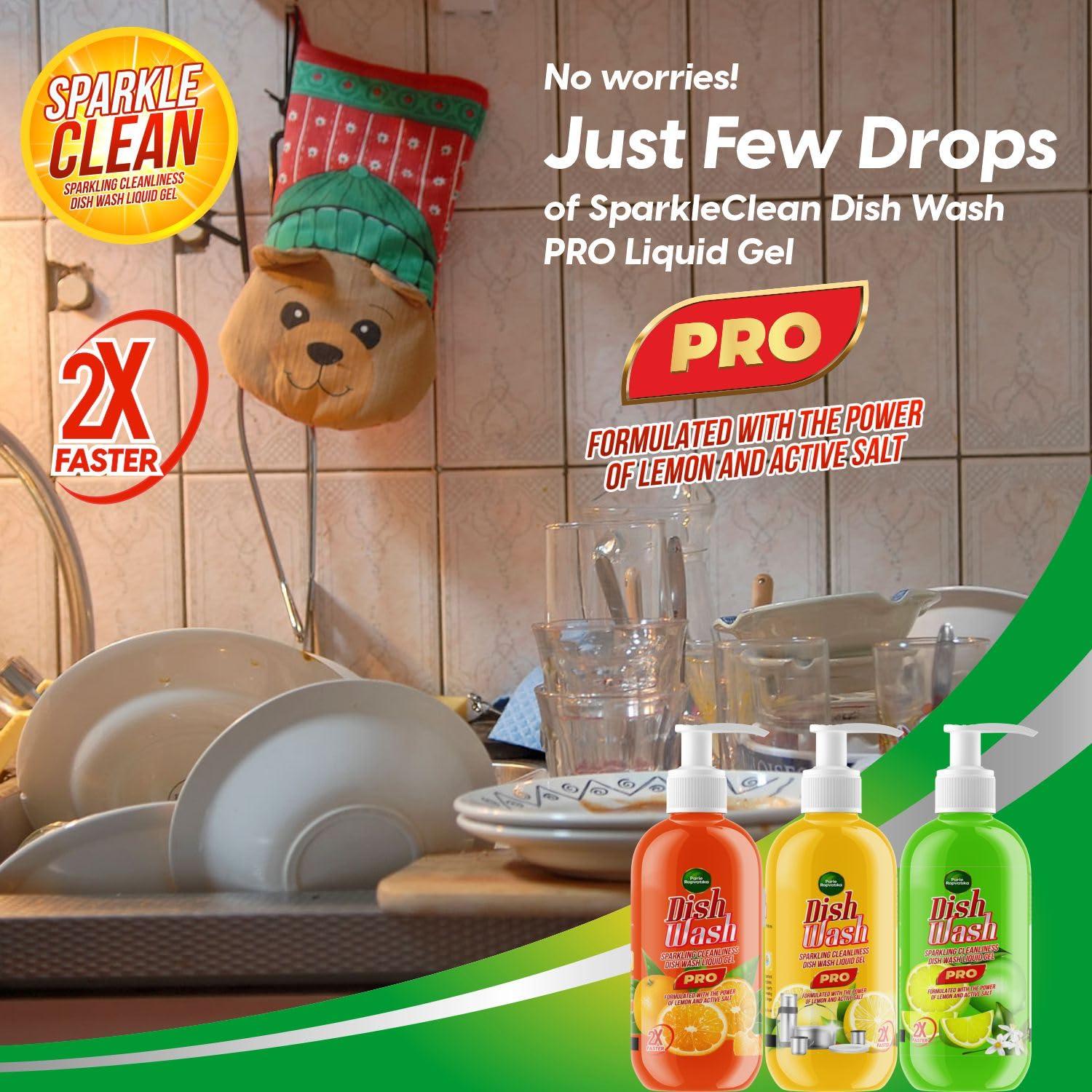 Parle Ropvatika Parle Ropvatika SparkleClean Dishwash Liquid Gel 1 Liter - Pack 3 Refill (1 Liter Pack 3, Orange (1) Lemon Yellow (1) Lemon Green (1))