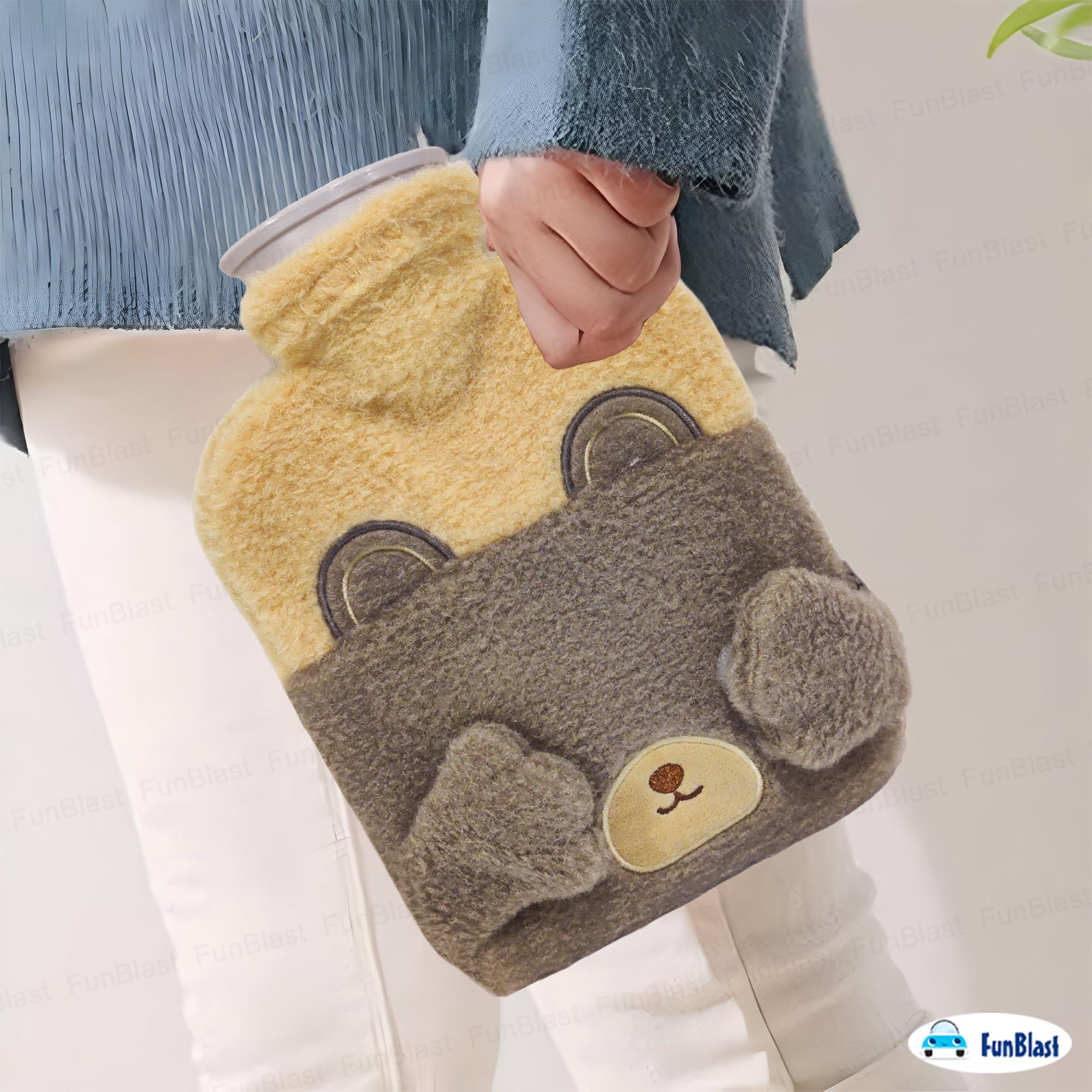 FunBlast FunBlast Hot Water Bag with Cute Cartoon Design Soft Cover for Pain Relief Heating Bag, Heating Pad Hot Water Bottle & Rubber Bottle for Hot Water Bag for Pain Relief- 1000 ML (Brown-Bear)