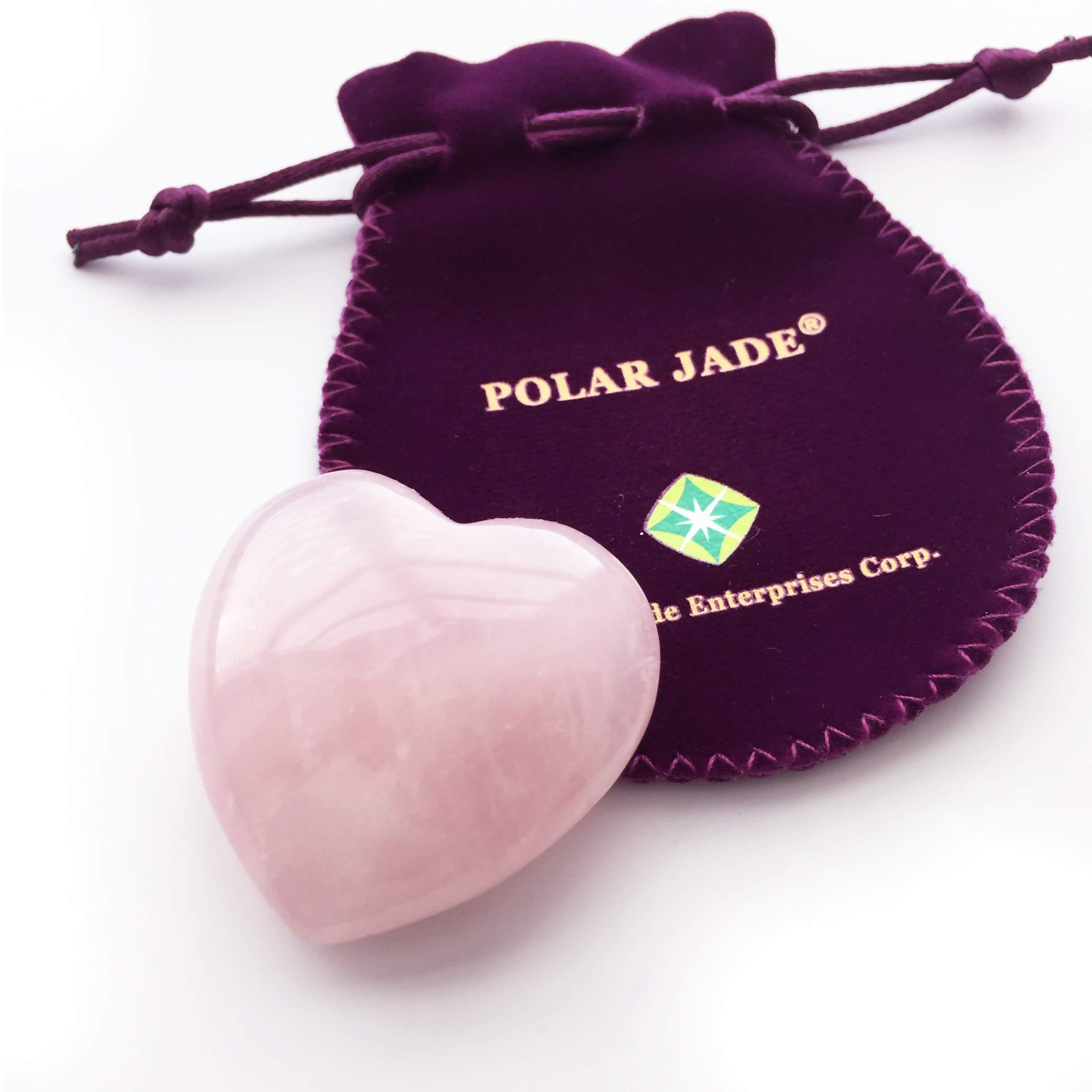 Polar Jade Heart Shaped Rose Quartz Puffy Heart Stone 45mm (1.8) for Chakra Energy Healing, Reiki, Meditation, Massage and Decoration by Polar Jade
