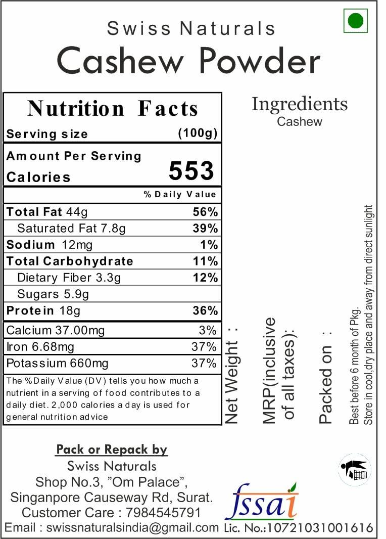 Swiss Naturals Swiss Naturals Cashew Nut Flour | Cashew Powder | Kaju Powder Fine, 900g