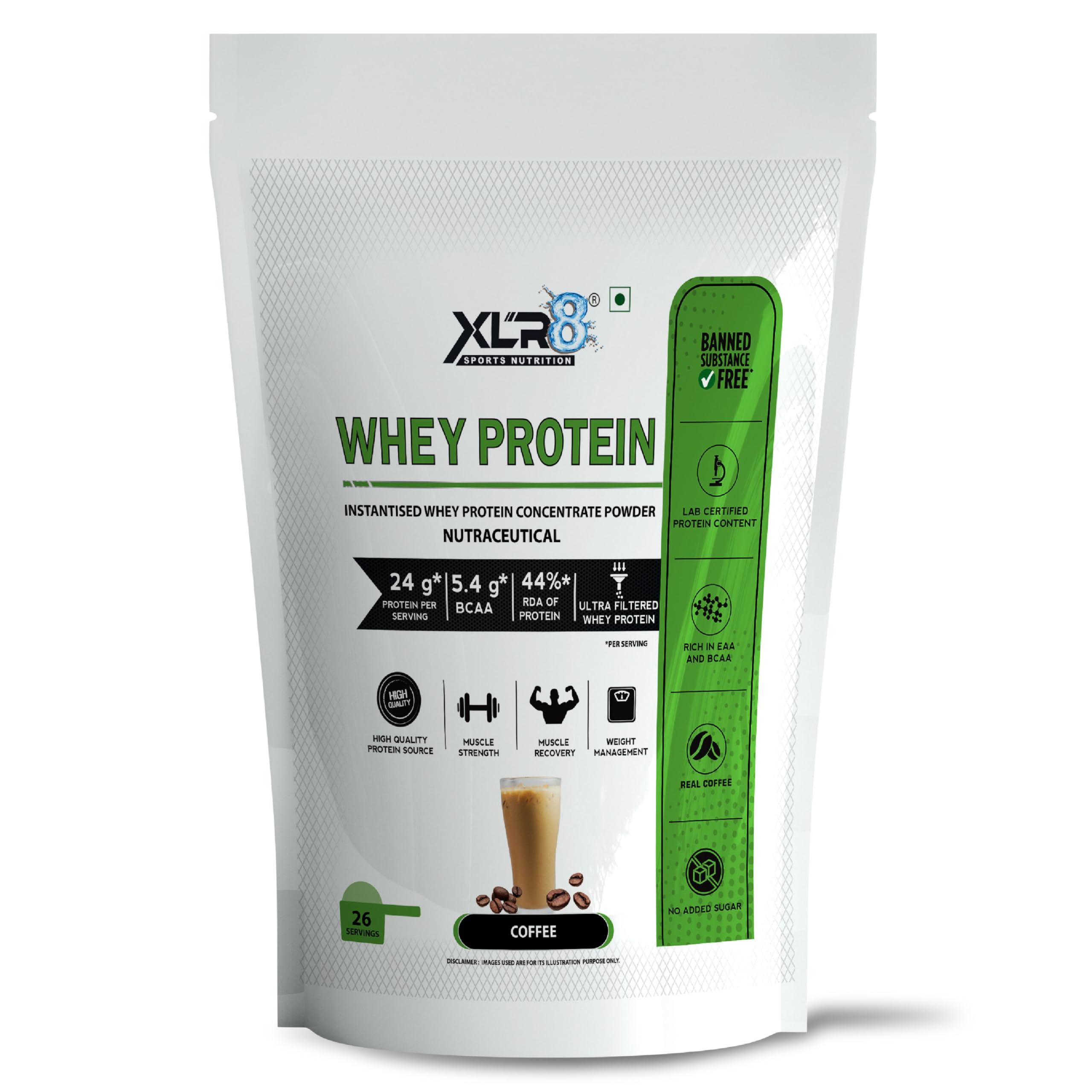 XLR8 XLR8 Whey Protein Powder with 24 g Protein Content & 5.4 g BCAA (907 g (Pack of 1), Coffee)