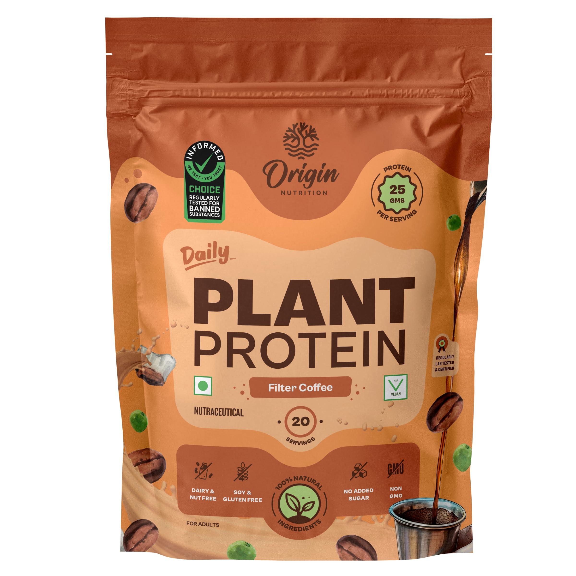 ORIGIN NUTRITION Origin Nutrition 100% Natural Vegan Protein Powder (European Pea Protein Isolate & Pumpkin Seed Protein) Easy to Digest Filter Coffee flavour with 25g Plant Based Protein,812 g