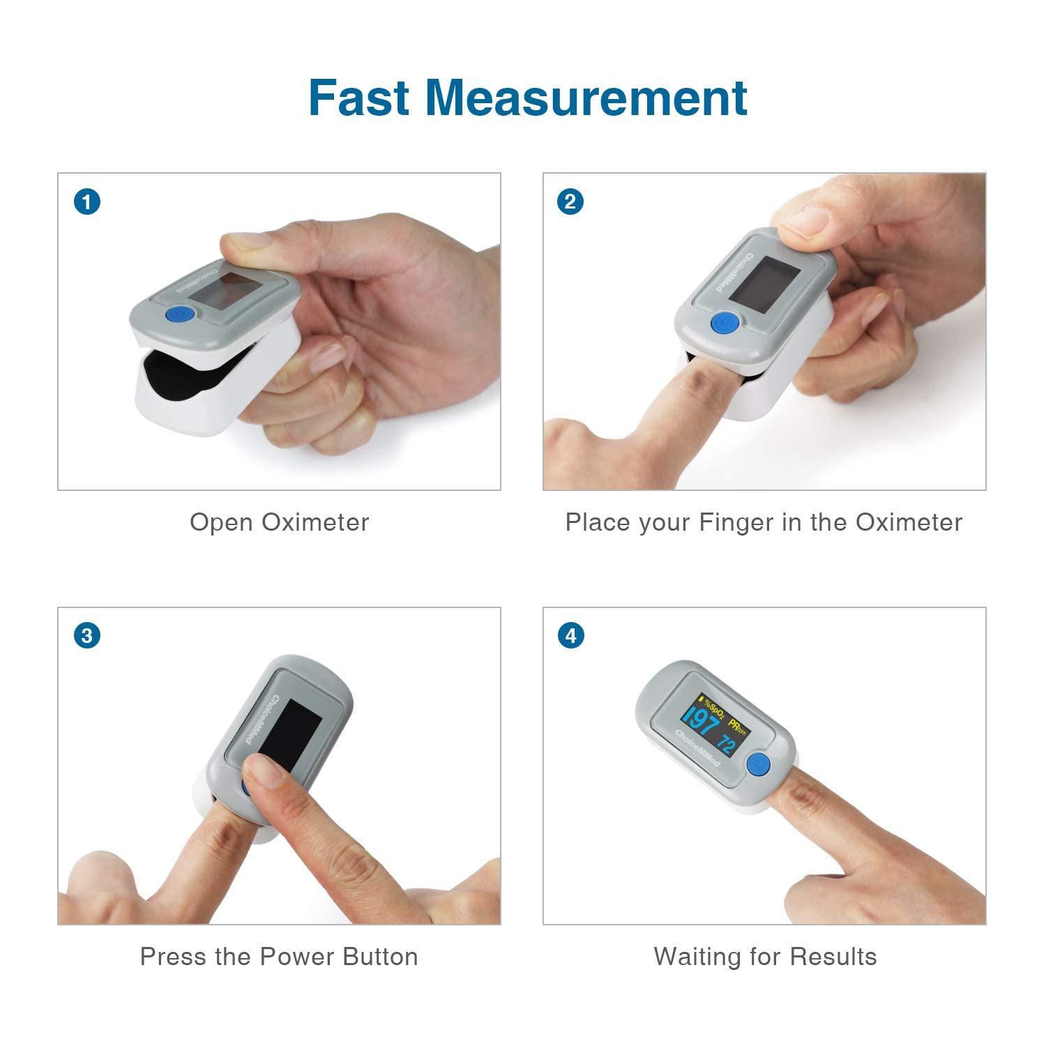 CHOICEMMED ChoiceMMed FingerTip Pulse Oximeter (MD300CN330) | Pulse Rate | Oxygen Saturation | High Accuracy | Pulse blood Oxygen | SPO2 & PR Measurement | CE | FDA Approved- Pack of 1 (Grey)