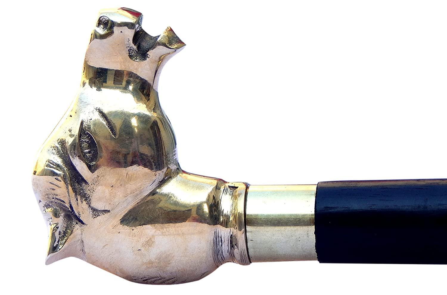 AHSKY AHSKY Clock Handicraft Brass Horse Handle Wooden Walking Handcrafted Walking Cane 3 Folding 36 Inches