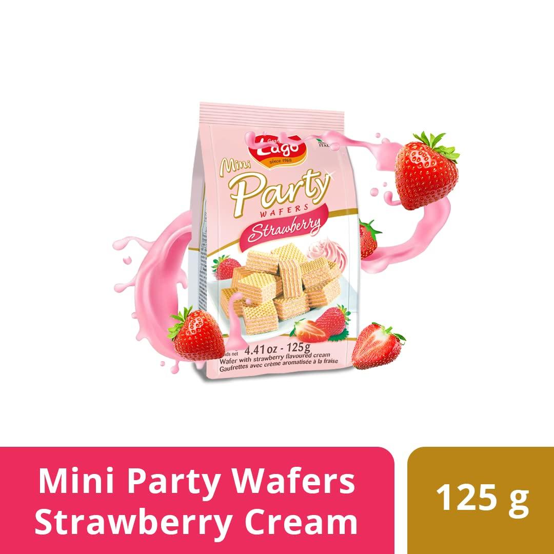 Lago Lago Mini Party Wafers Strawberry | Filled with Rich Tasty Strawberry Cream - 125g