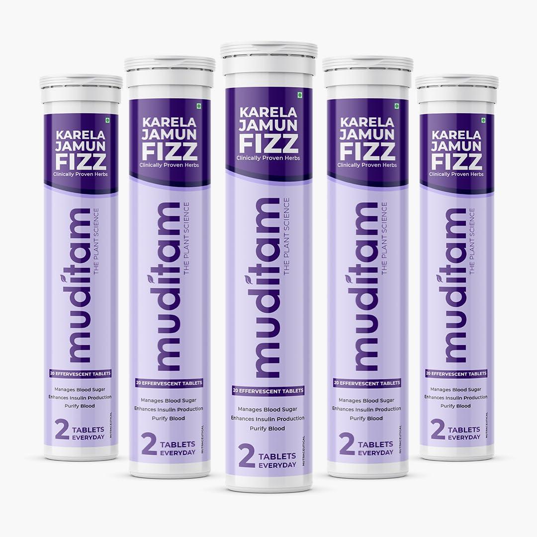 Muditam Ayurveda Muditam Ayurveda Karela Jamun Fizz-100 Effervescent Tablets(Karela Jamun Juice)|Helps in High Sugar Condition|Promotes Healthy Glucose Levels|Boosts Digestive Health| Ideal For 50 Days