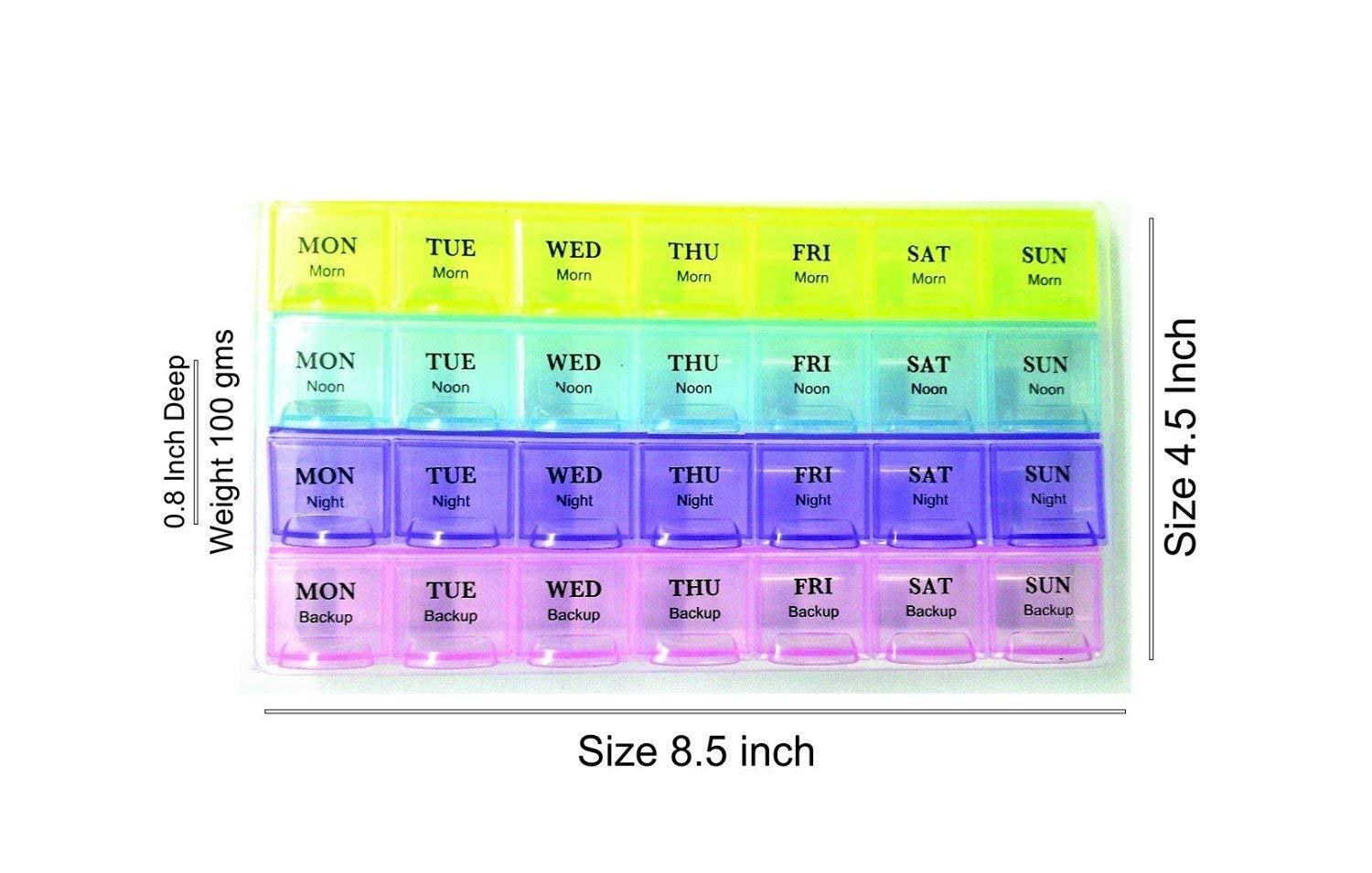 JD SHOP JD SHOP 7 day 28 Slot Weekly Pill Box Medicine Tablet Holder Dispenser Holder Storage.(Multi-color)