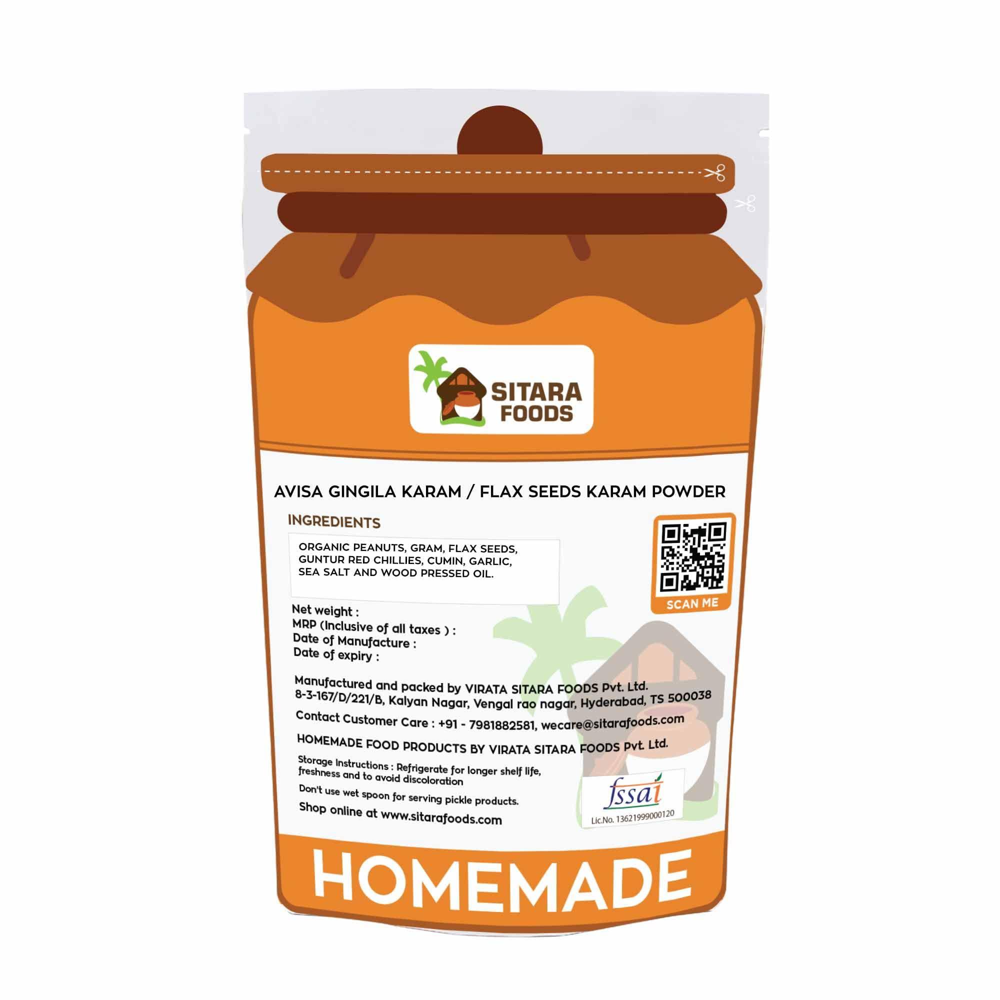 SITARA FOODS Sitara Foods Flax Seeds Chutney powder for idly and dosa 250 Grams pack