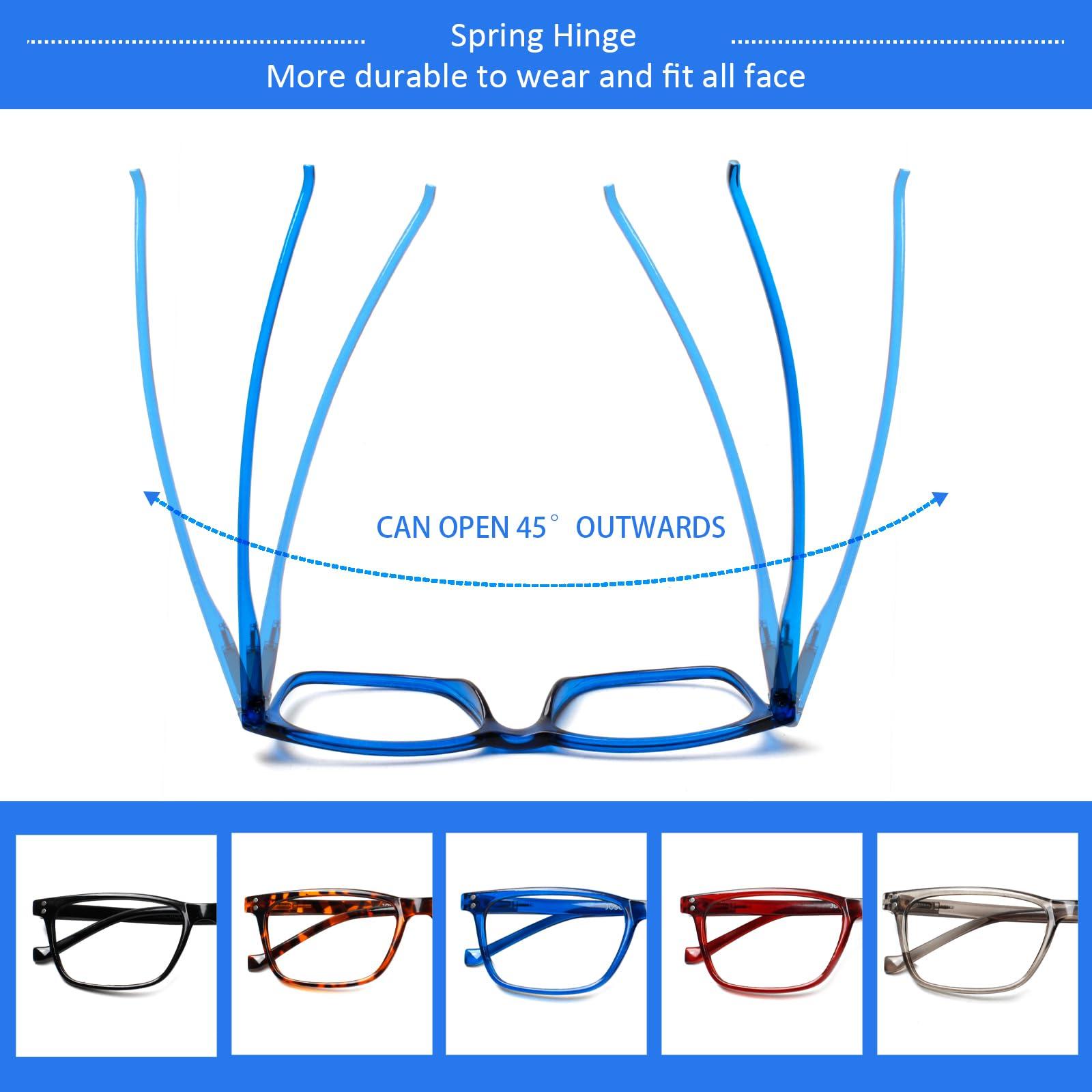 JOSCHOO JOSCHOO 5 Pack Reading Glasses Men Women Spring Hinges Comfortable Glasses for Reading (5Clours-2, 1.0), 5clours-2, M