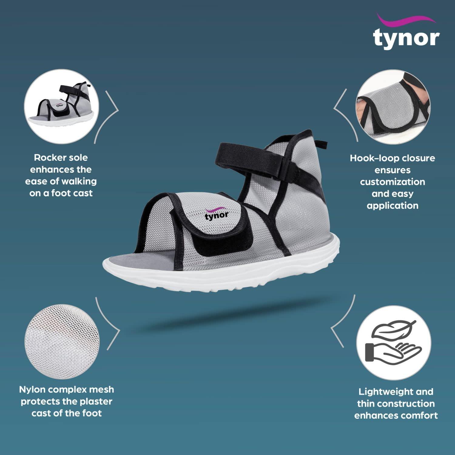 TYNOR TYNOR Ankle Brace, Black, Medium, 1 Unit Unisex Cast Shoe Rocker Sole, Grey, Large, 1 Unit