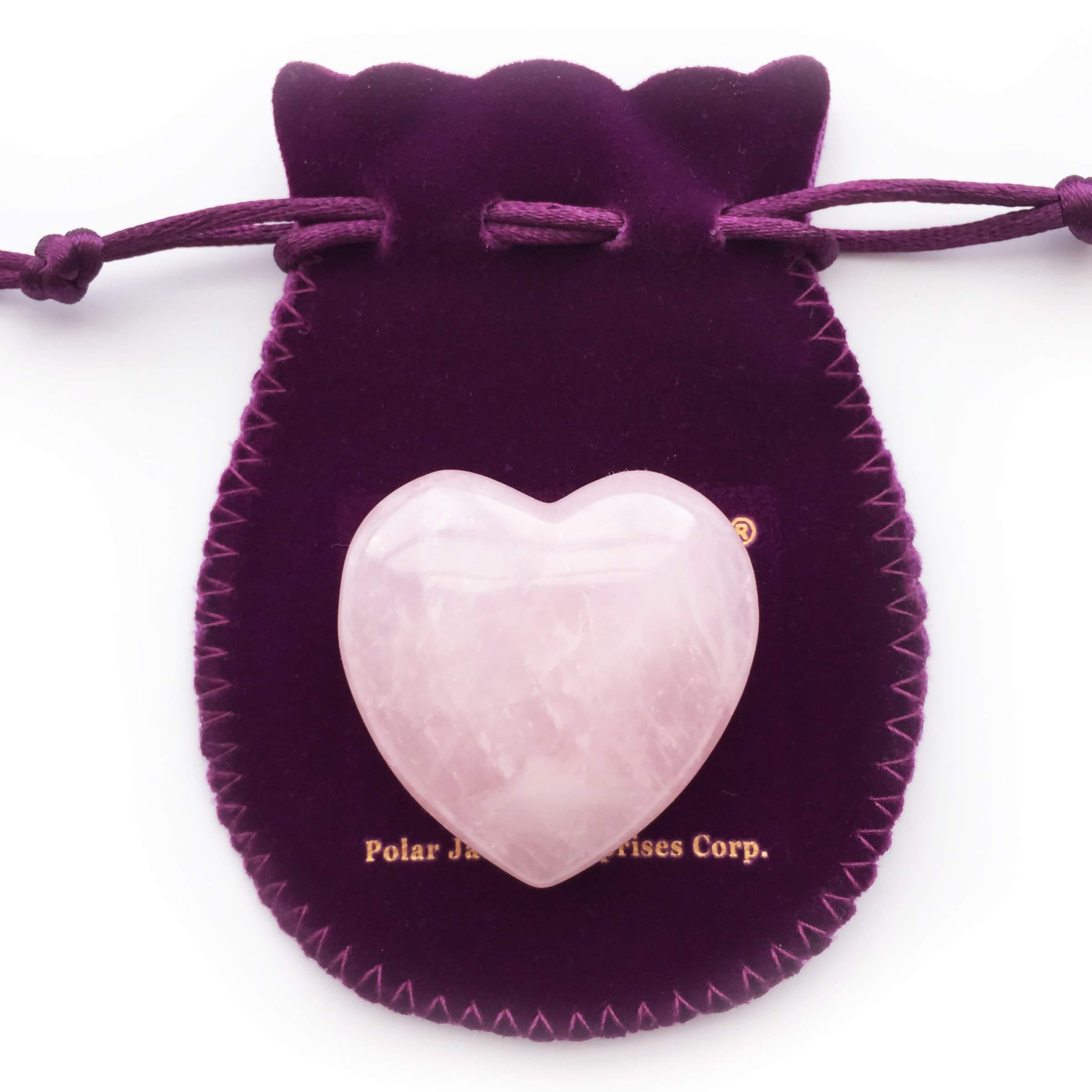 Polar Jade Heart Shaped Rose Quartz Puffy Heart Stone 45mm (1.8) for Chakra Energy Healing, Reiki, Meditation, Massage and Decoration by Polar Jade
