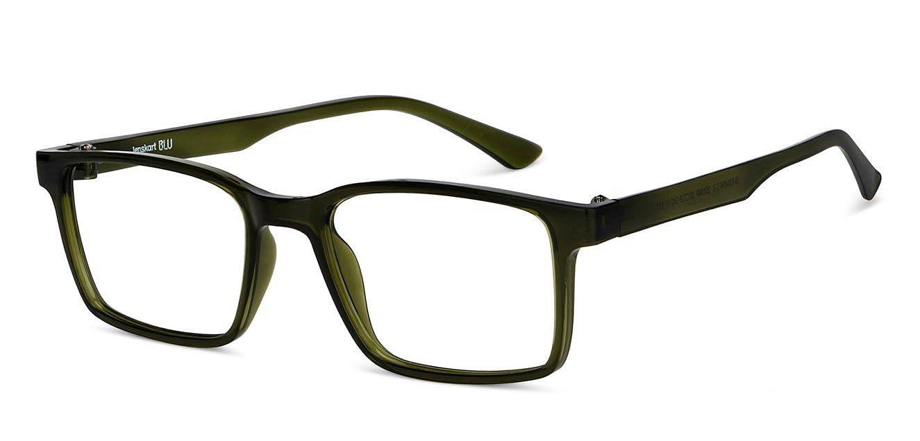 LENSKART BLU LENSKART BLU | Zero Power Blue Cut Computer Glasses | Anti Glare, Lightweight & Blocks Harmful Rays | UV Protection Specs | Green | Men & Women | Medium | LB E14454