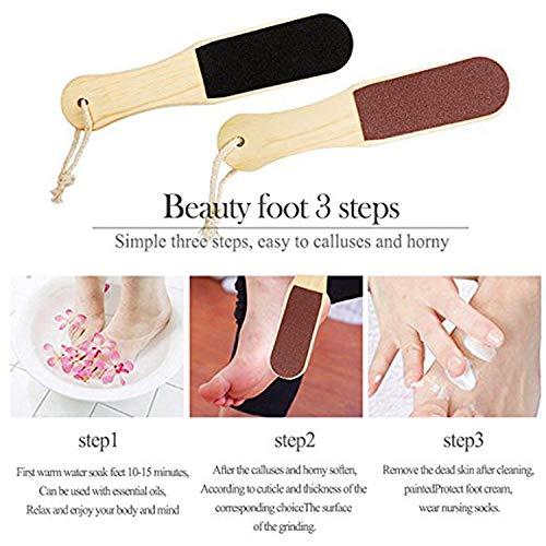 AKADO AKADO Double sided flat foot scrubber skin callus remover pedicure tool with wooden handle and hanging hook (pack of -1)