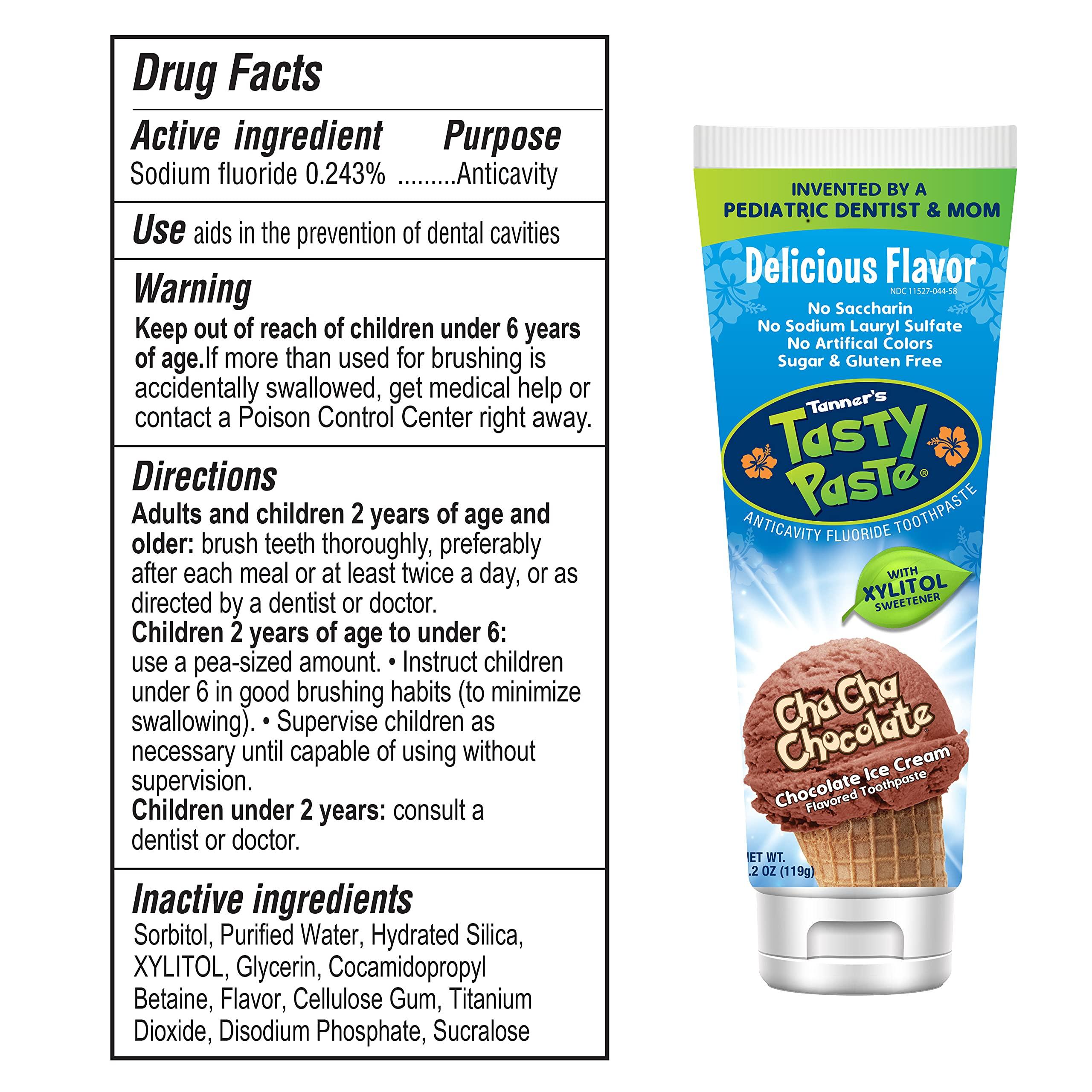 Tanners Tasty Paste Cha Cha Chocolate Toothpaste - Chocolate Ice Cream Flavor- Naturally Delicious - No Artificial Colors - Gluten Free - Not Harmful If Swallowed Accidentally - Kids Friendly - 4.2 oz