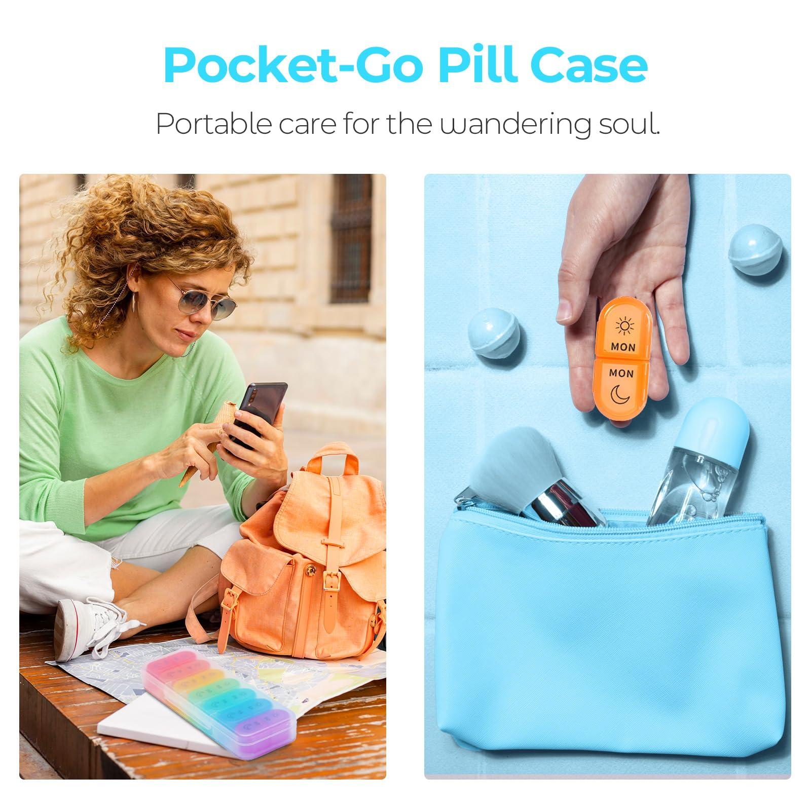 Windtrace 7 Days AM PM Pill Organizer - 2 Times a Day Large Weekly Pills Case, BPA-Free Pills Box Container Cases, Morning and Night Pill Boxes with Unique Push-Button Pop Open Design Hold Vitamin, Medicine