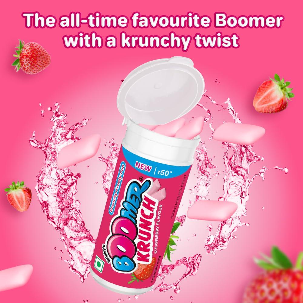 Boomer Boomer Krunch Chewing Gum | Strawberry Flavour Bubble Gum | Long-Lasting Taste & Fun | Pocket-Friendly & Easy to Carry Tube | Show Box Pack |230.4 g