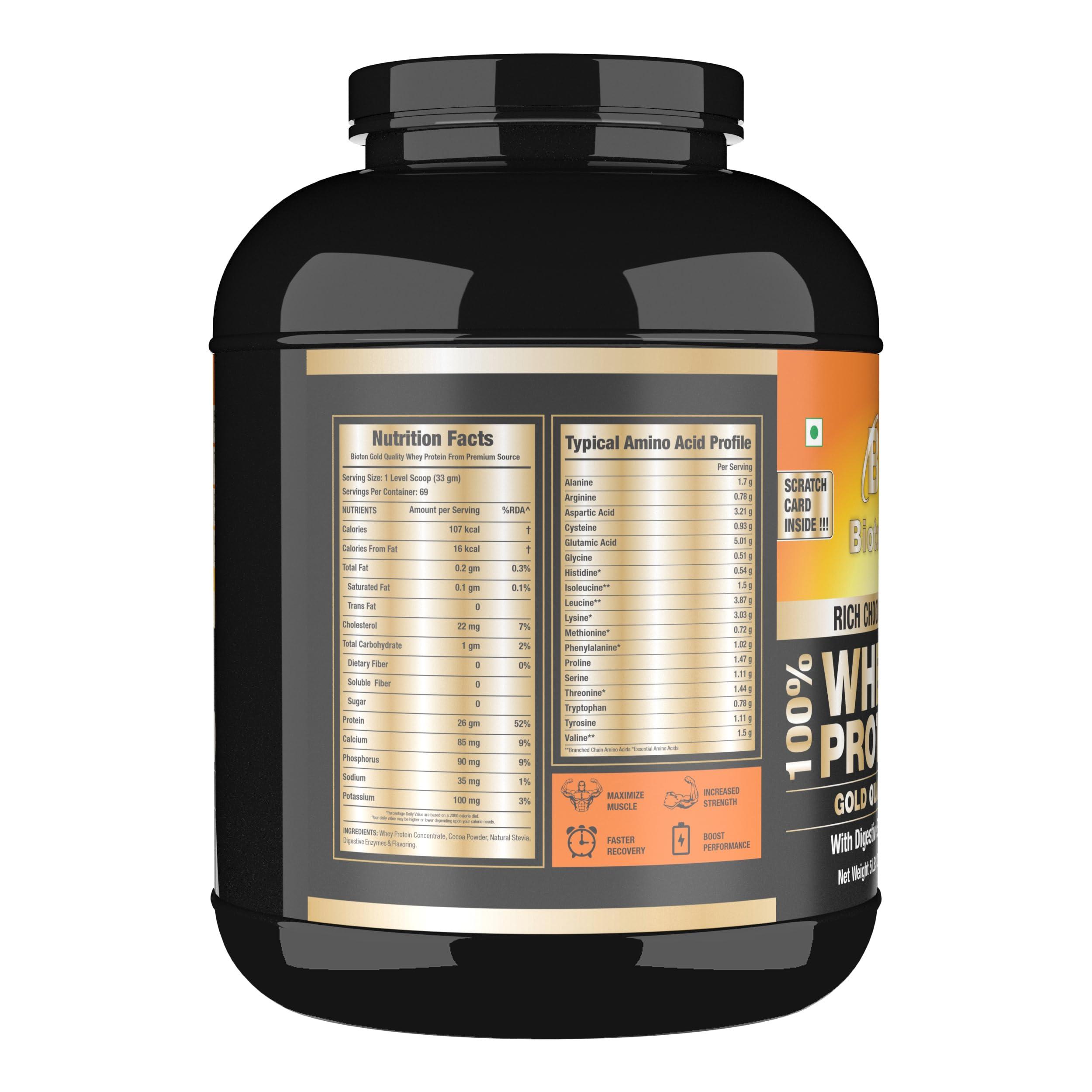 Bioton Bioton 100% Whey Protein I 5 LBS (2.27 Kg) | Rich Chocolate | Lab Tested, 26 Gm Protein Per Serving | For Daily Protein Intake, Muscle Growth & Recovery