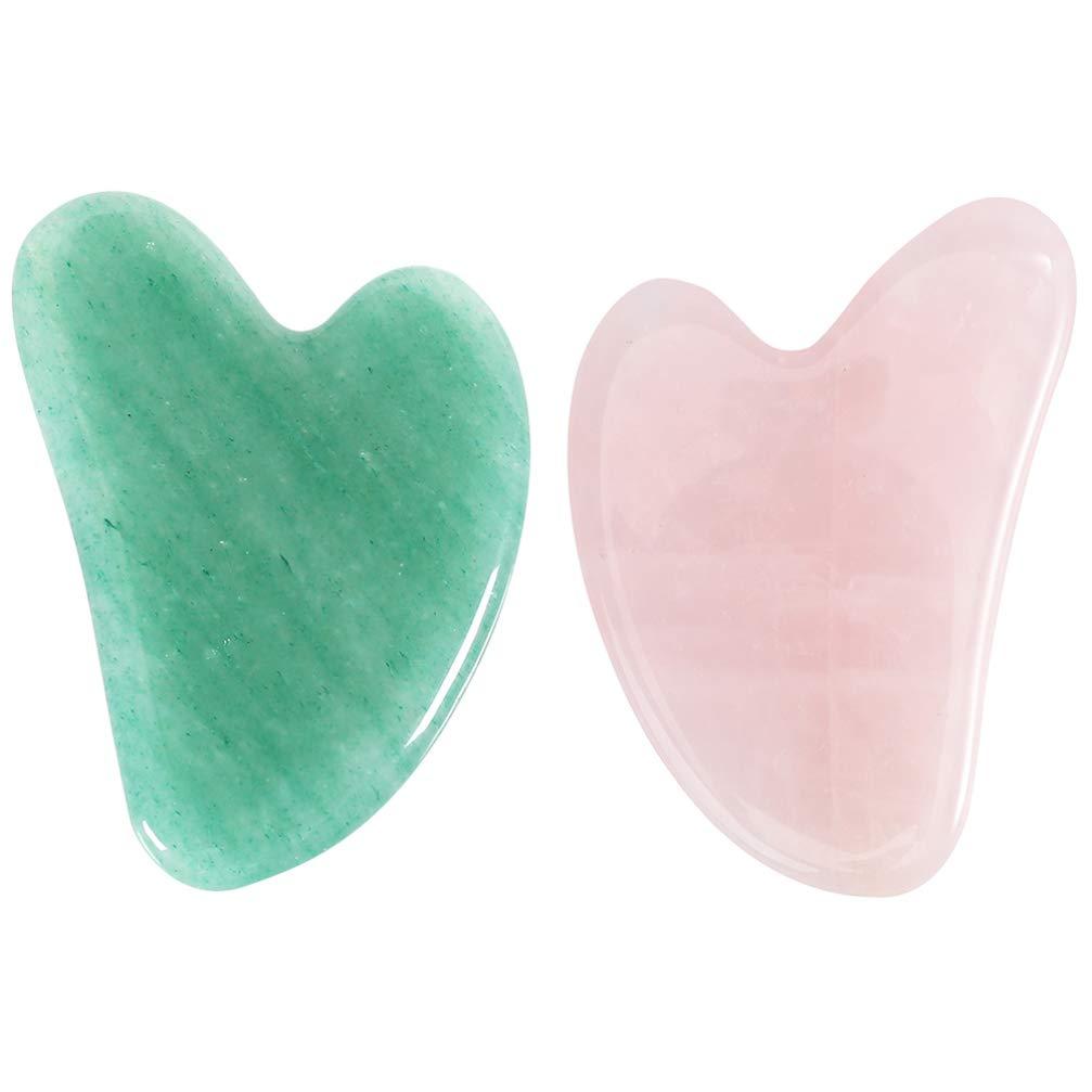 HEALLILY HEALLILY 2Pcs Guasha Massage Plate Natural Jade Stone Scraping Tool for SPA Therapy Acupuncture Trigger Point (Pink and Green)
