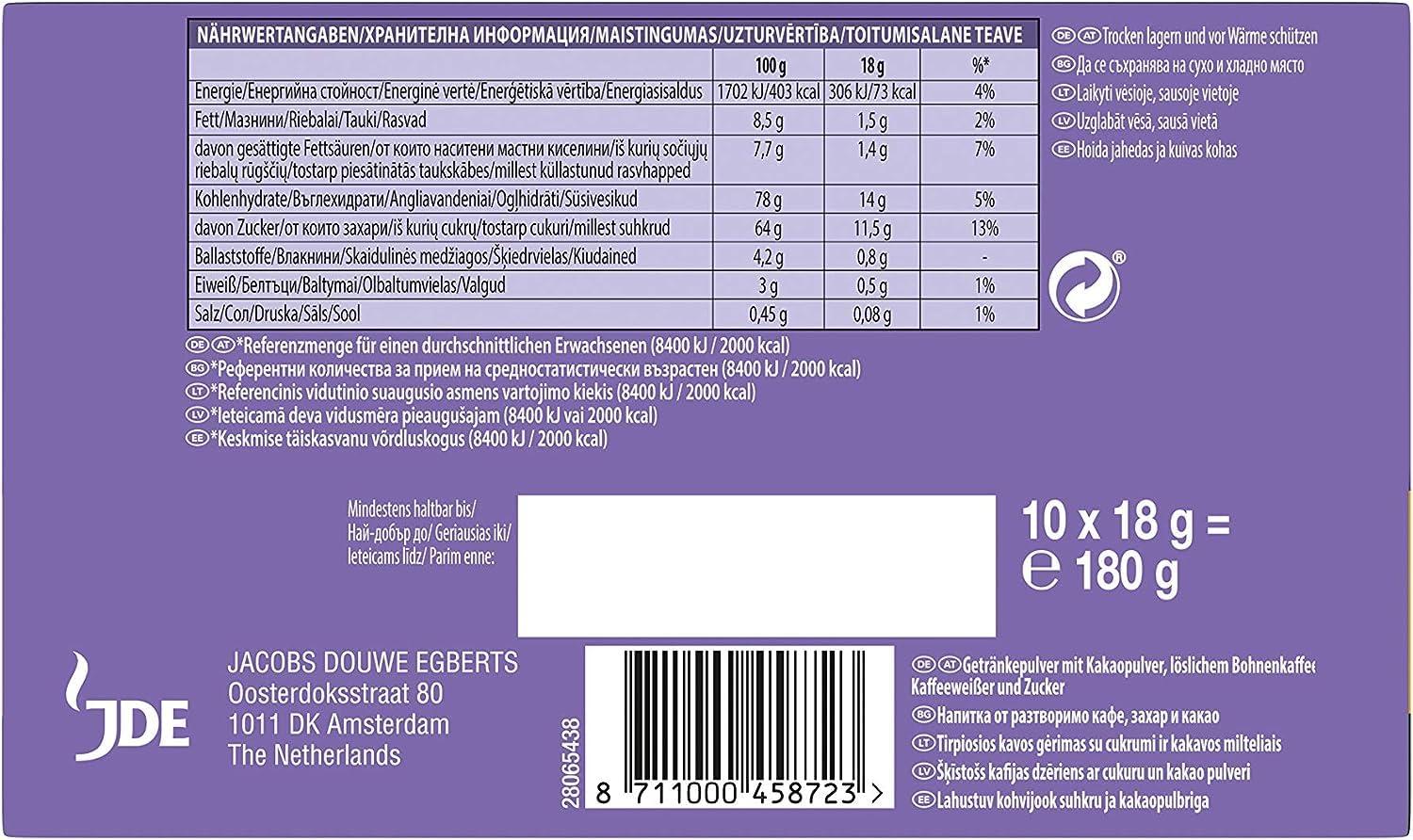 Jacobs Jacobs Milka 3 in 1 Coffee Specialties - 10 Sticks with Instant Coffee 180g (Imported)